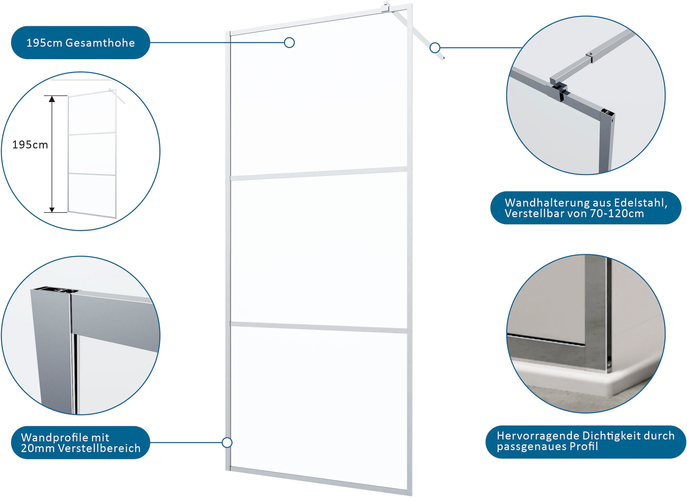 welltime Walk-in-Dusche Dreigeteilte Scheibe in trendigem Blockdesign