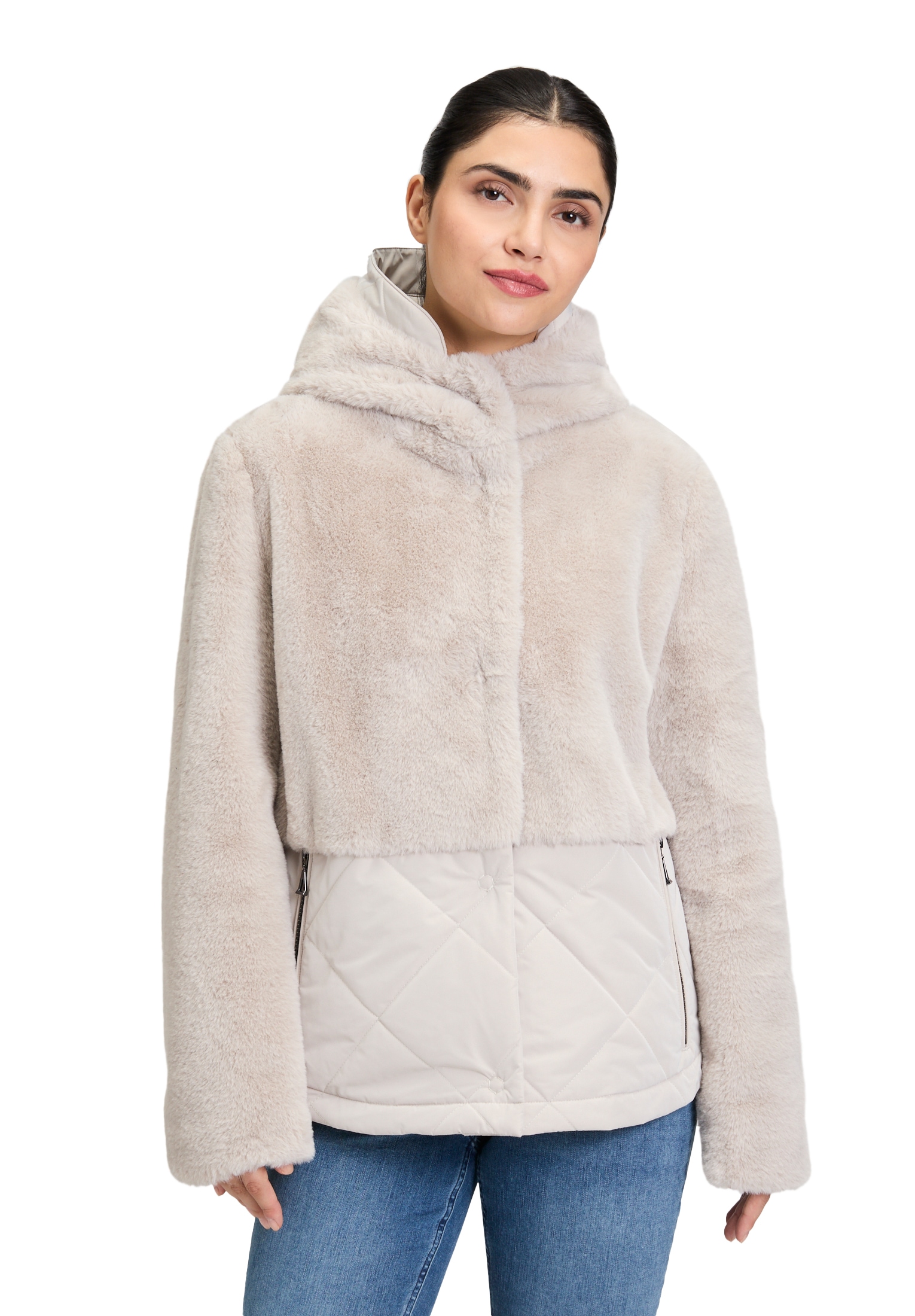Amber & June Plüschjacke »Plüschjacke mit Kapuze«