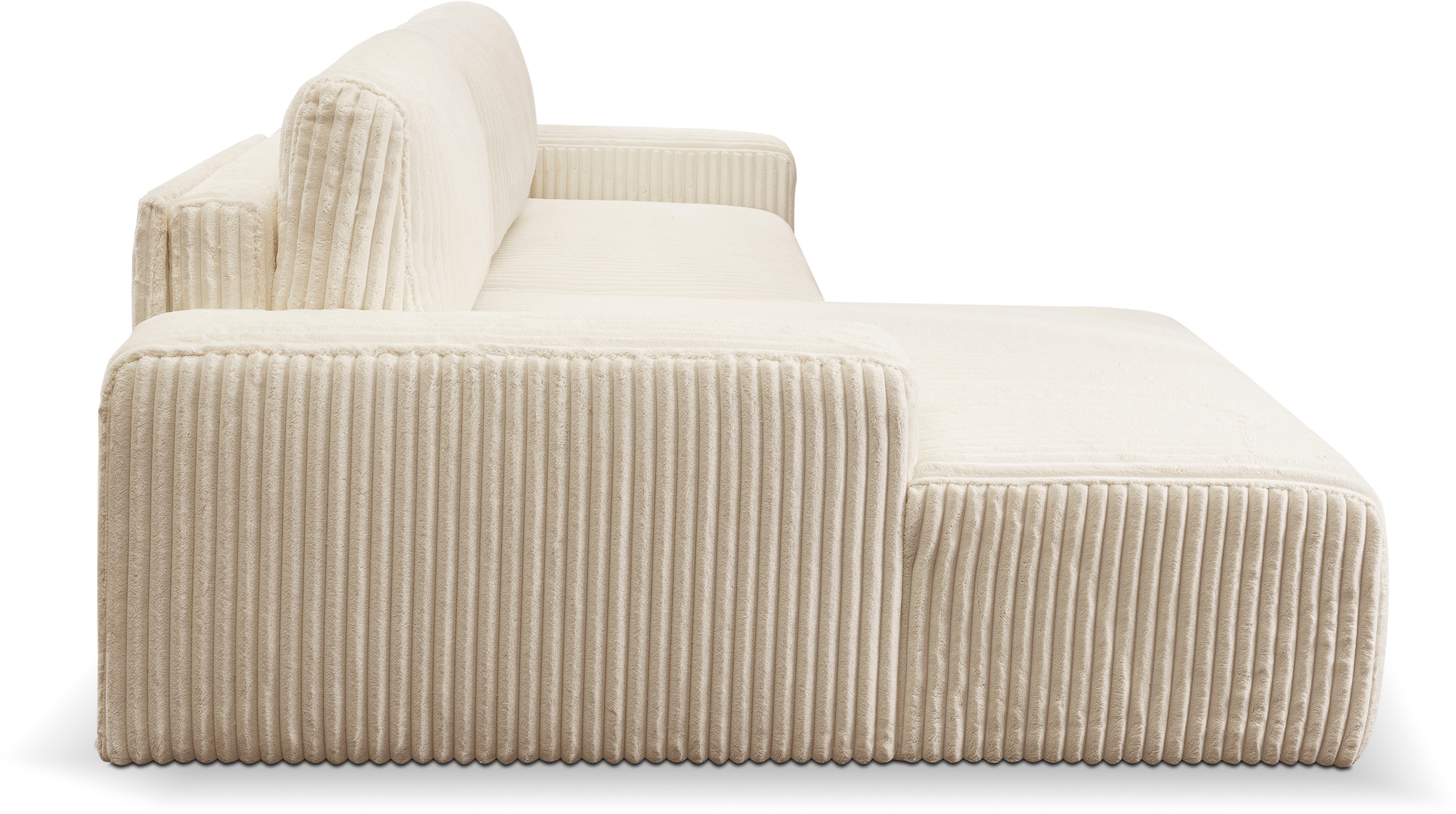 WERK2 Ecksofa »Rotterdam-L, kuschelweicher Cord oder Breitcord, L-Form, Breite 267 cm«, Design Ecksofa mit Schlaffunktion & Bettkasten, Breitcord, Creme