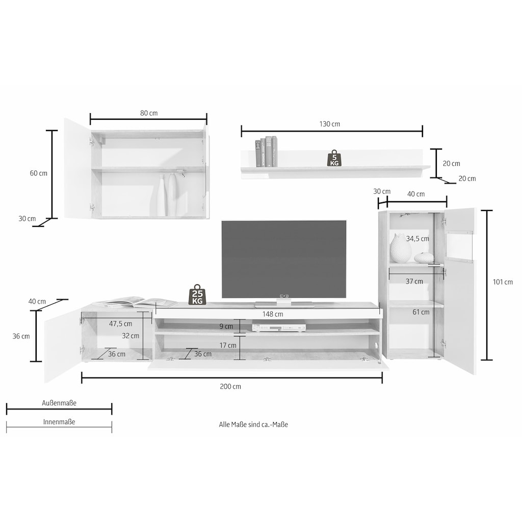 Tecnos Wohnwand, (Set, 4 St.)