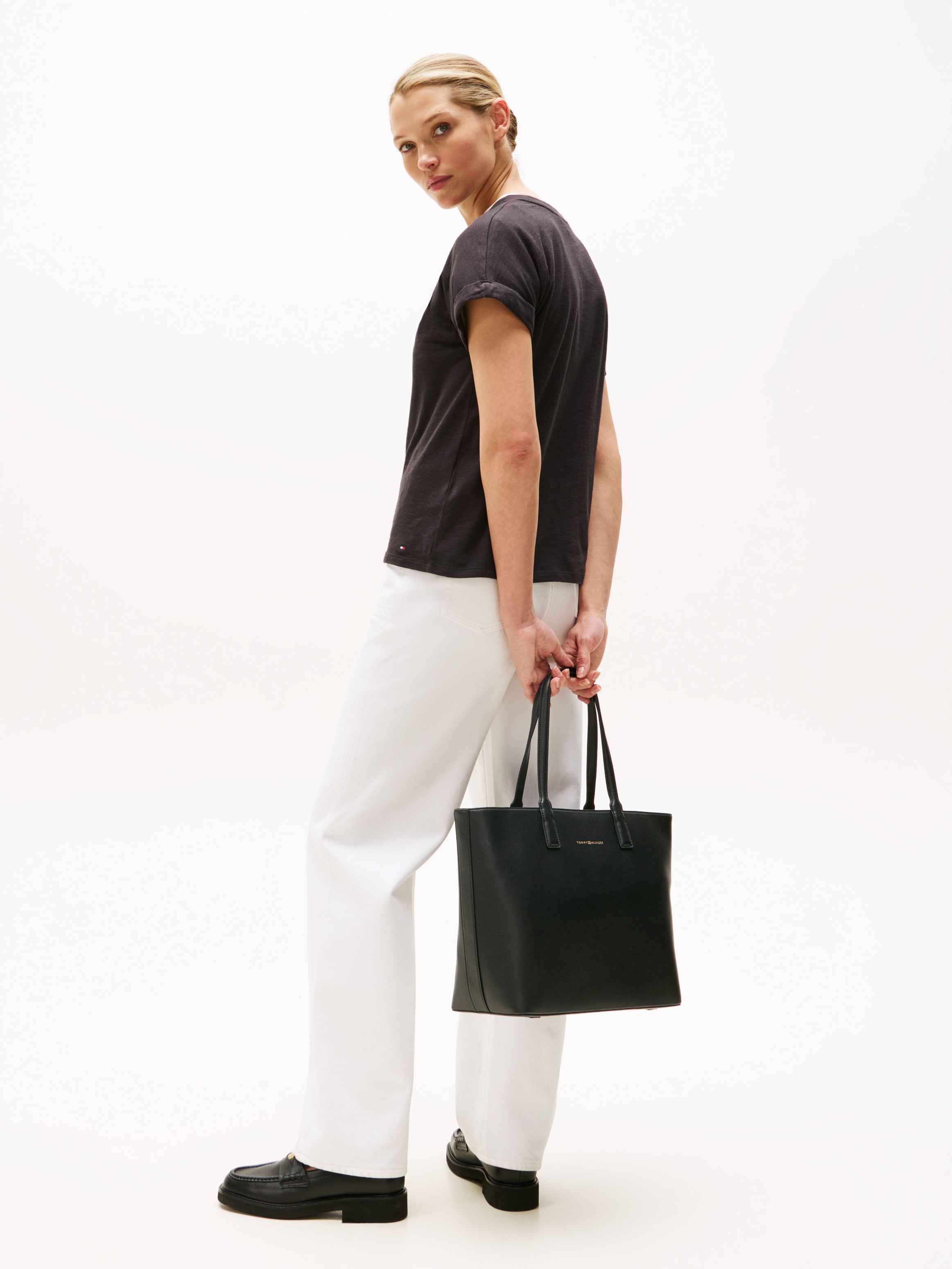 Tommy Hilfiger Tragetasche »TH LOGOTAPE TOTE«, Damen Henkeltasche, Schultertasche mit doppeltem Tragegriff