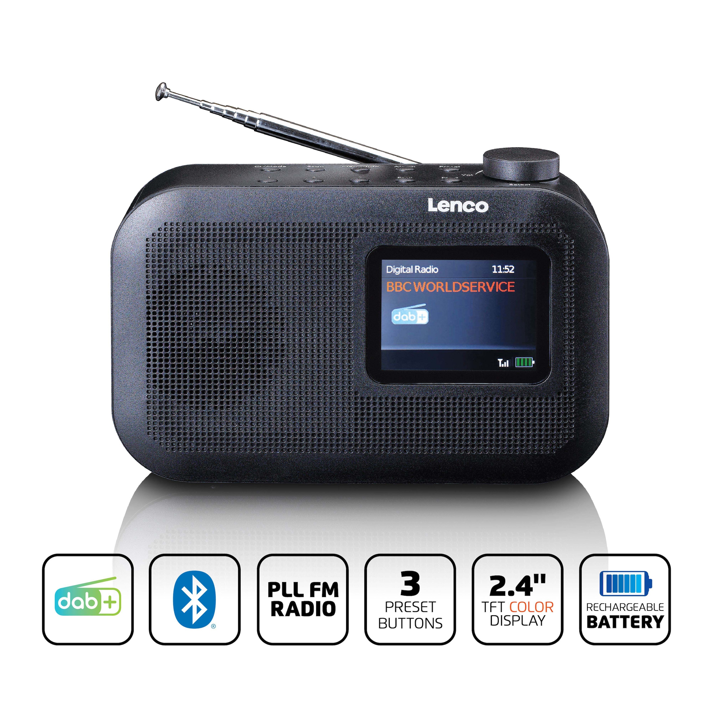 Lenco Digitalradio (DAB+) »PDR-026BK« (Bluetooth Digitalradio (DAB+) | FM-Tuner ) tragbar, großes Farbdisplay und integr. Akku