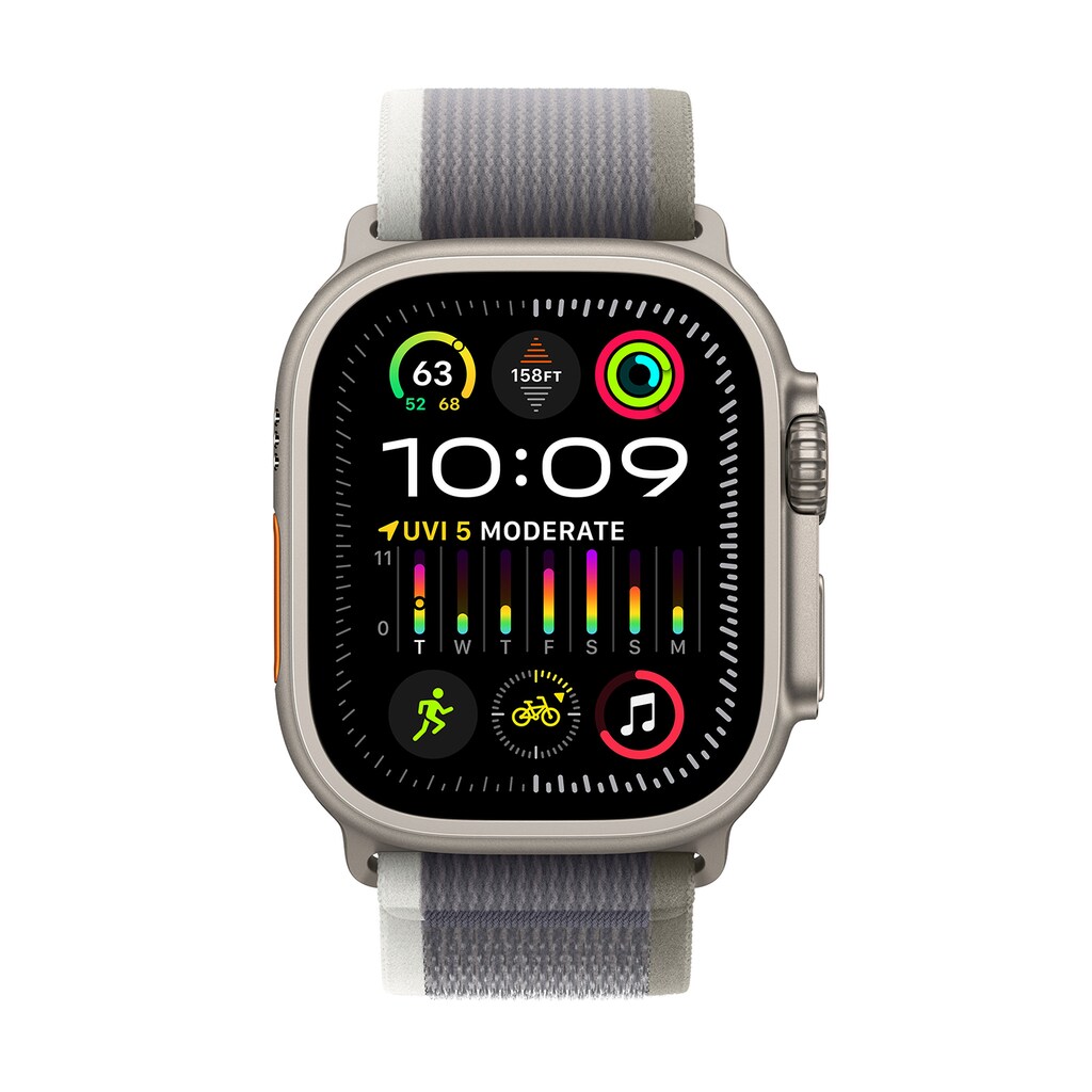 Apple Watch Ultra 2 GPS + Cellular, 49 mm Titan­gehäuse, Trail Loop Grün/Grau - M/L