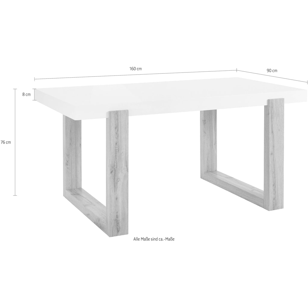 INOSIGN Esstisch »Solid«, mit schönem Holzgestell und einer weißen hochglanzfarbenen Tischplatte, in zwei verschiedenen Größen