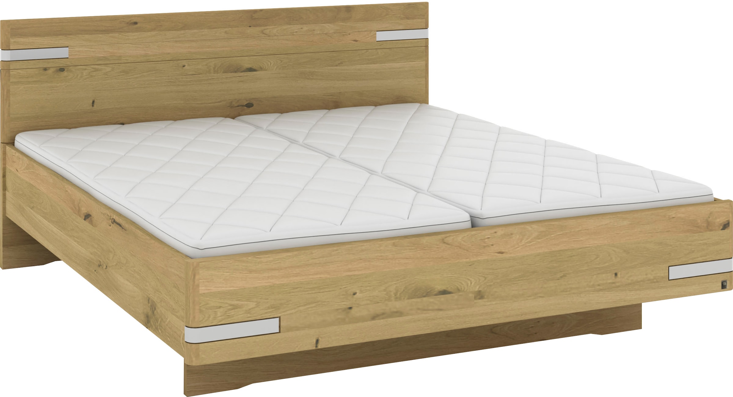 Musterring Holzbett »Savona, Bettgestell, Bettrahmen, teilmassiv Bianco-Eiche« Belastbarkeit 220 Kg, 4-fache Liegehöhenverstellung, MADE IN GERMANY,  Kopfteil in Bianco-Eiche massiv, Details in Chrom, verschiedene Größen