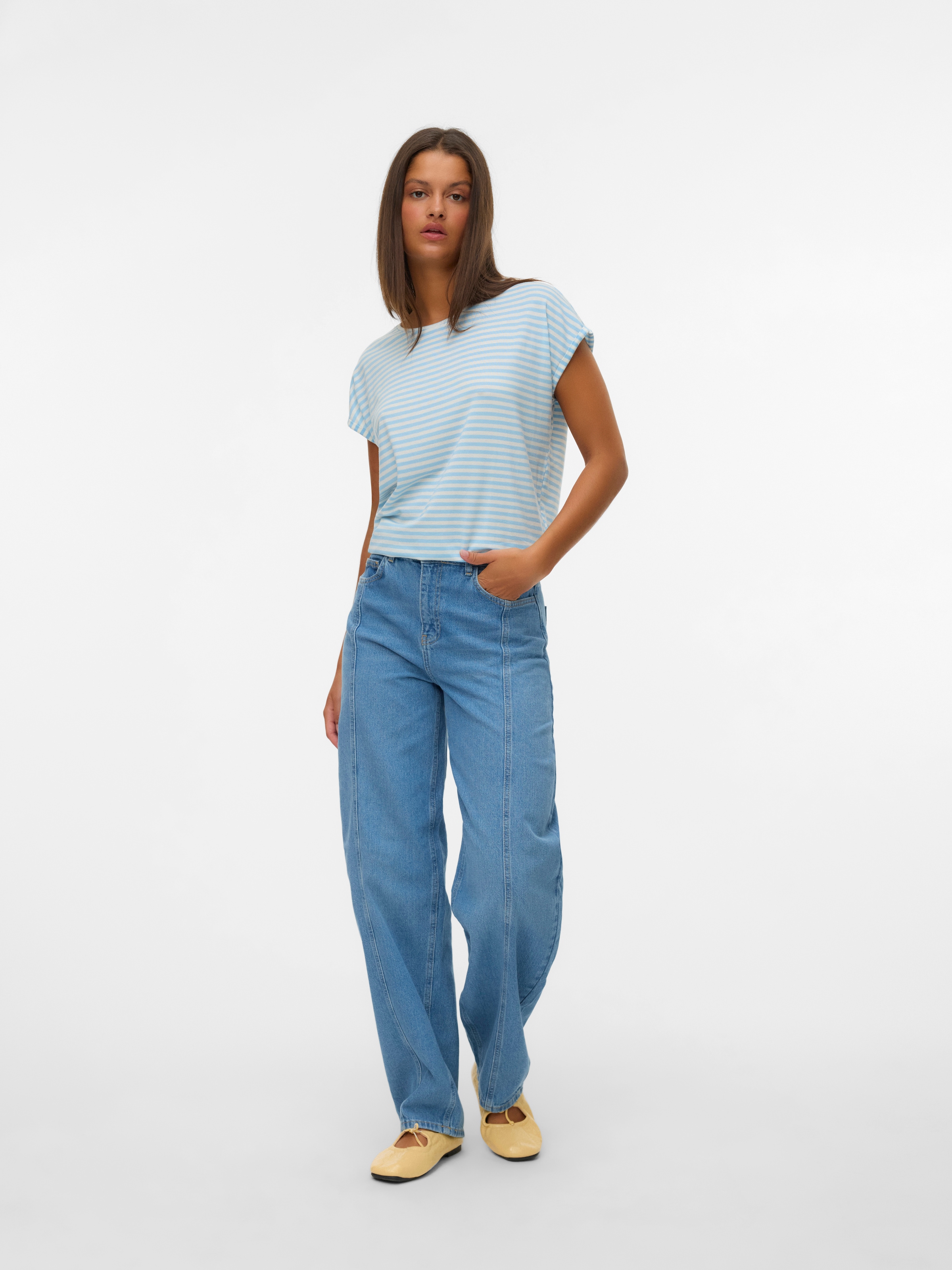 Vero Moda Rundhalsshirt »VMAVA PLAIN SS TOP STRIPE GA JRS NOOS«