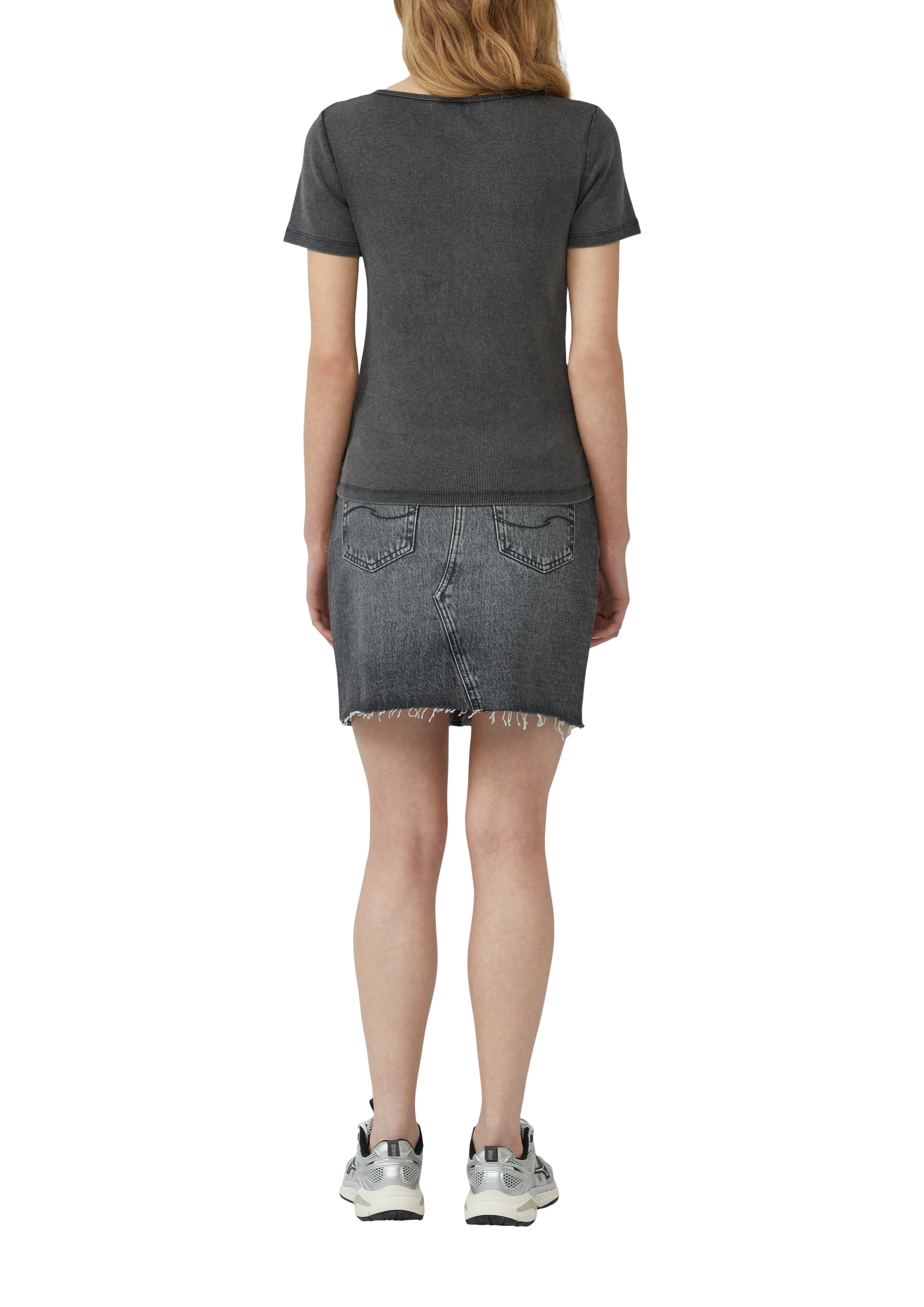 QS T-Shirt, in Ripp-Optik und mit Splitneck