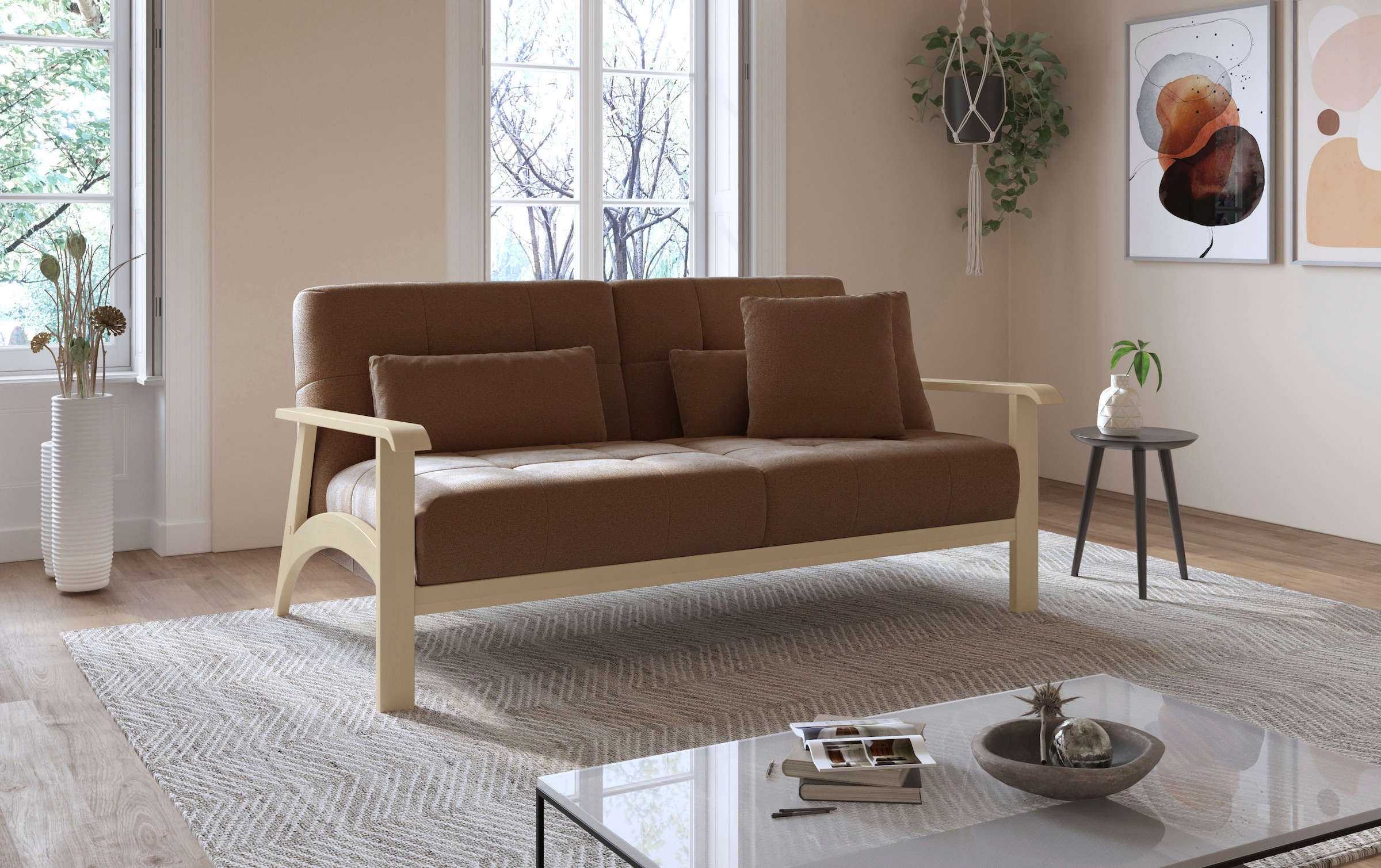 sit&more 2,5-Sitzer »Billund«, Armlehnen aus Buchenholz in natur, verschiedene Bezüge und Farben