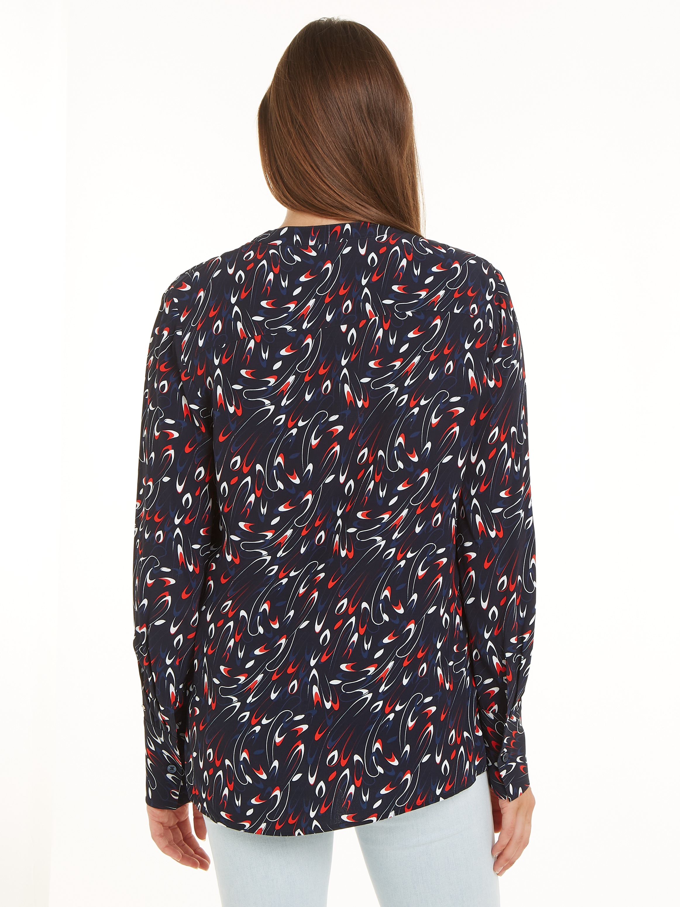 Tommy Hilfiger Langarmbluse »SMALL RIBBON COLLARLESS REG LS«, mit Allover- Muster