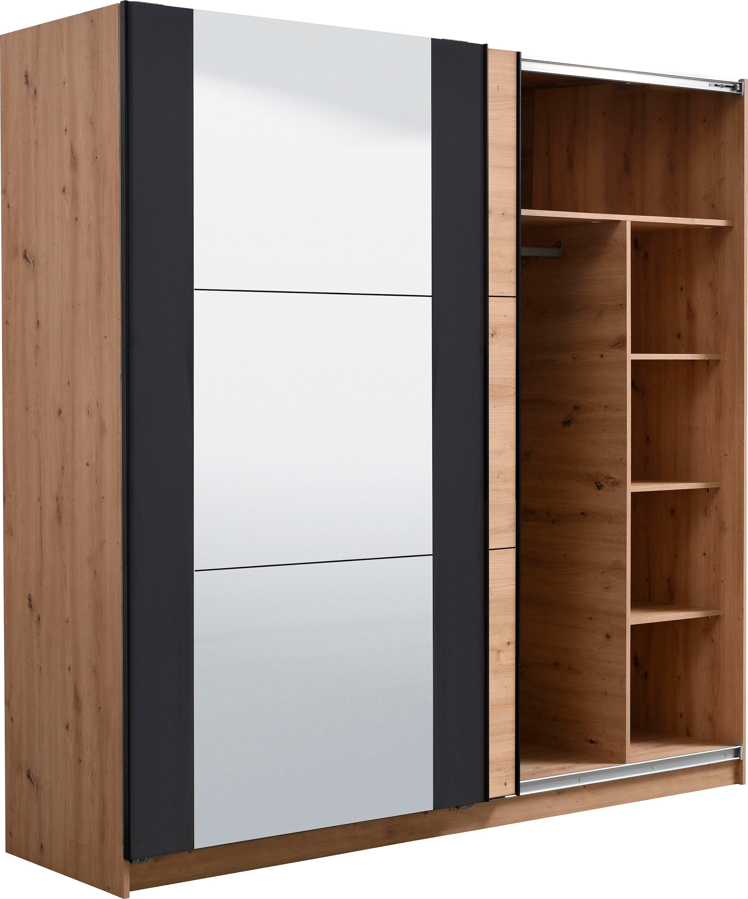 INOSIGN Schwebetürenschrank »Sardinia, Kleiderschrank mit Spiegel, FSC®-zertifiziert«, inklusive Inneneinteilung, 217x210x62,5cm, ABS Schutzkanten