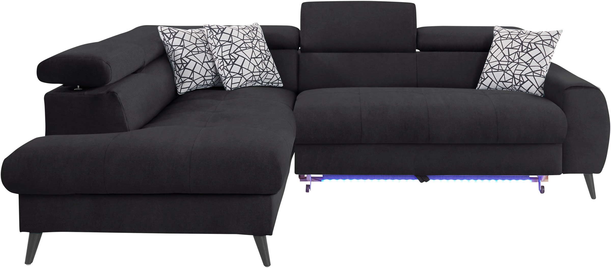 COTTA Ecksofa »Mia L-Form mit 3 Zierkissen«, wahlweise mit Bettfunktion, Bettkasten, Beleuchtung & Wireless-Charger