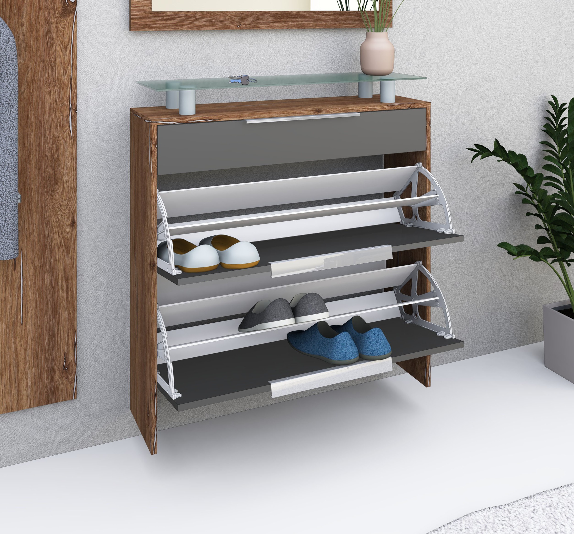 borchardt Möbel Schuhschrank »Oliva«, Breite 89 cm, hängend, mit 2 Doppeltrommel und 1 Schubkasten