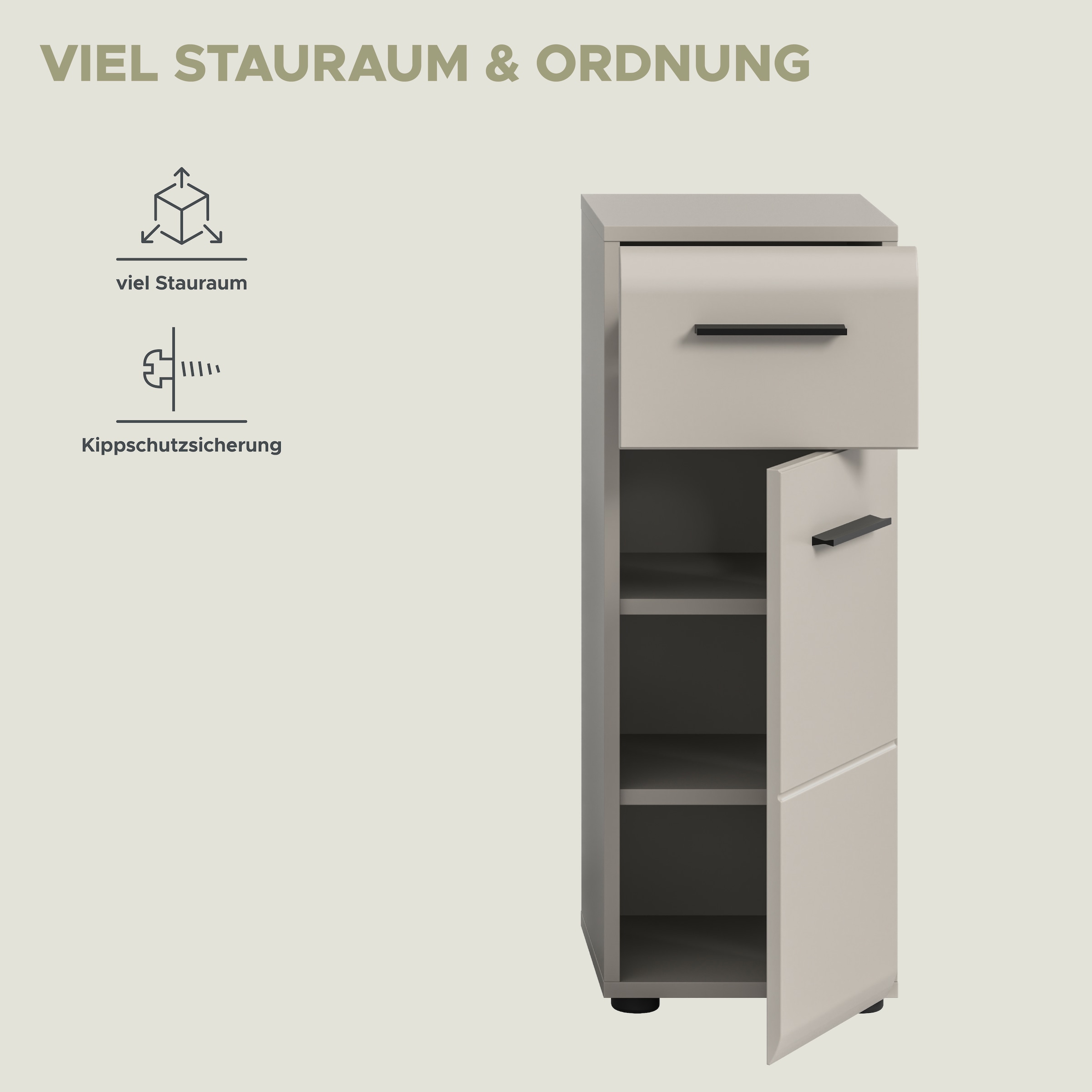 welltime Unterschrank »FLORENZ,  Höhe 80 cm, 1 Tür, 1 Schubkasten« TOPSELLER!, 1 Stk. tlg. Türanschlag wechselbar, hochwertige MDF Front, Badschrank, Bad