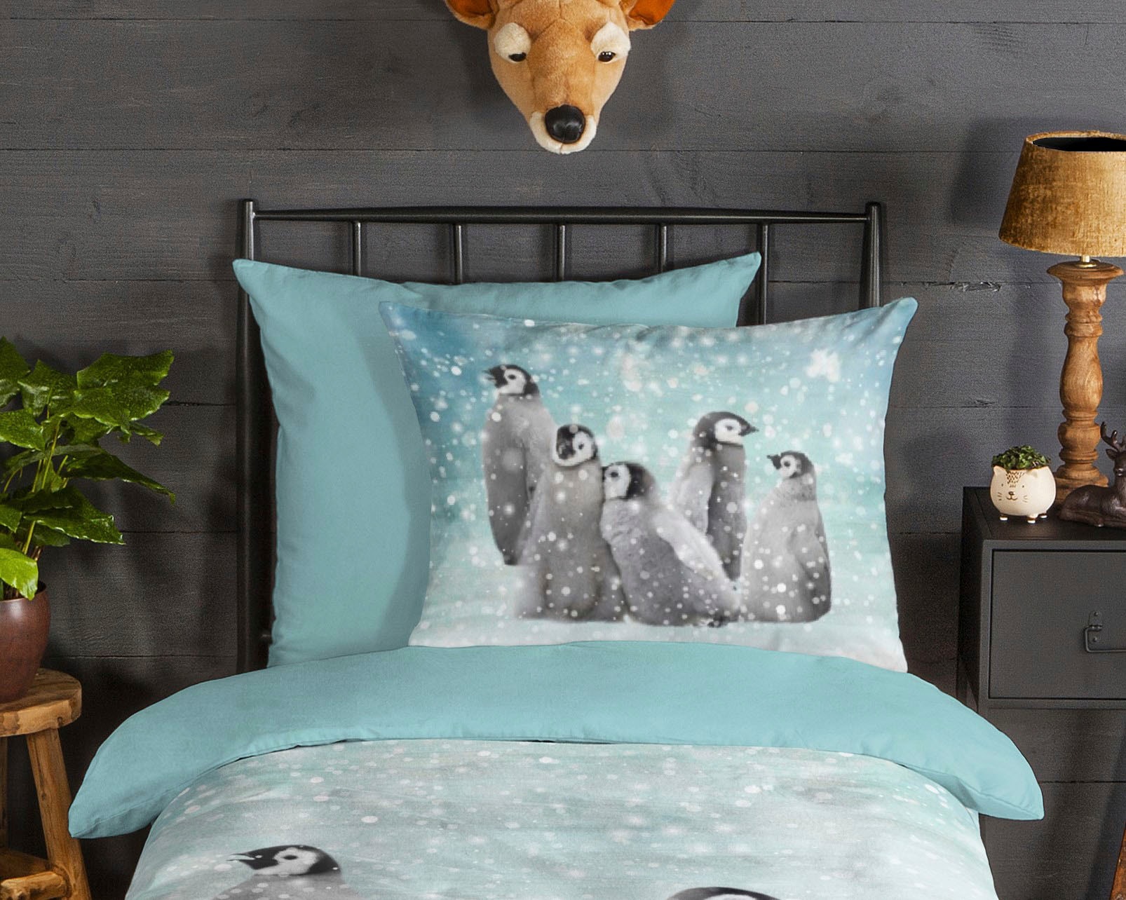good morning Kinderbettwäsche »Pengu«, Biber, 135x200, Weich, Warm, Reißverschluss, Wendeoptik, Kind, Winter