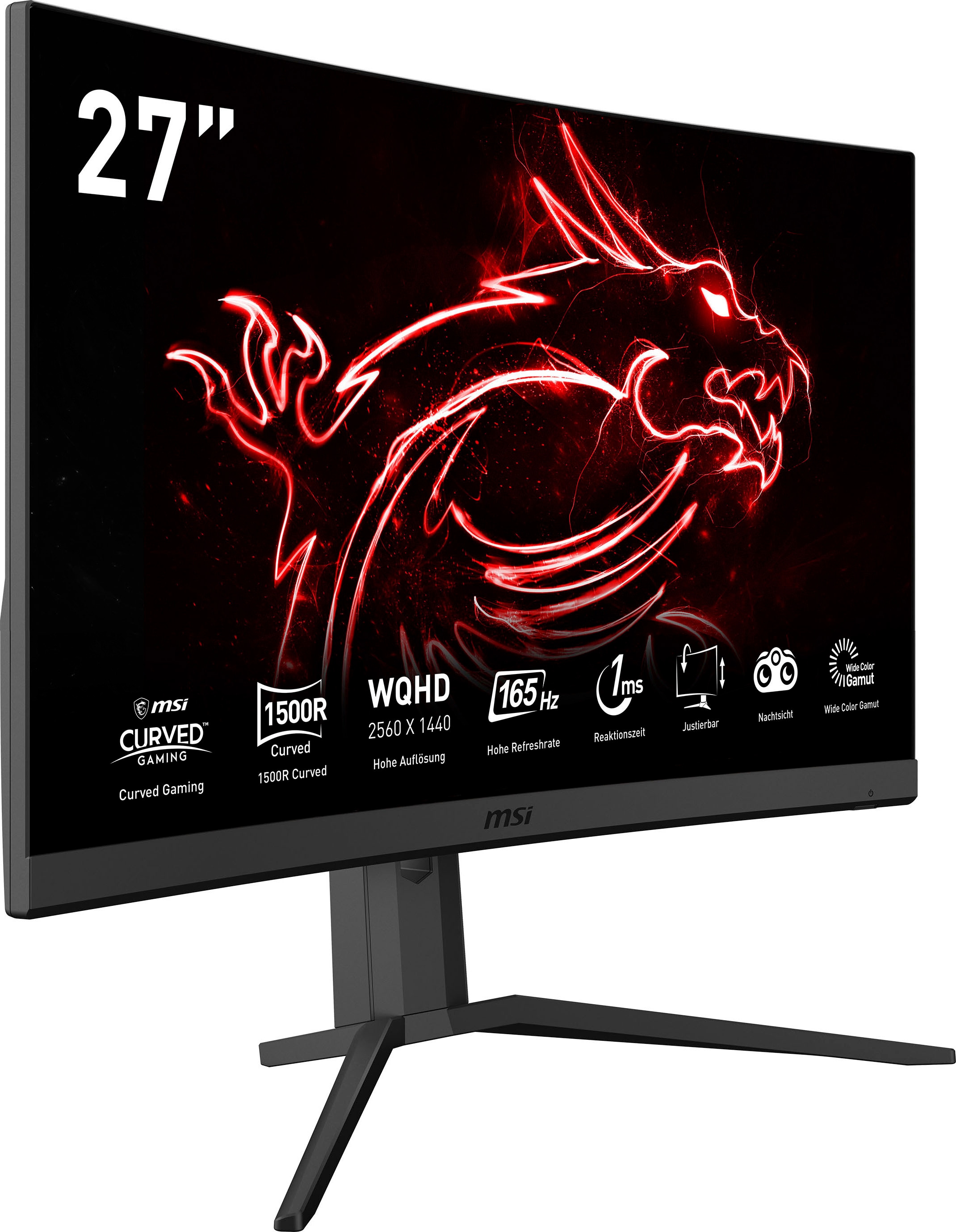 MSI Curved-Gaming-LED-Monitor »Optix G27CQ4P«, 69 cm/27 Zoll, 2560 x 1440 px, WQHD, 1 ms Reaktionszeit, 165 Hz, höhenverstellbar, 3 Jahre Herstellergarantie