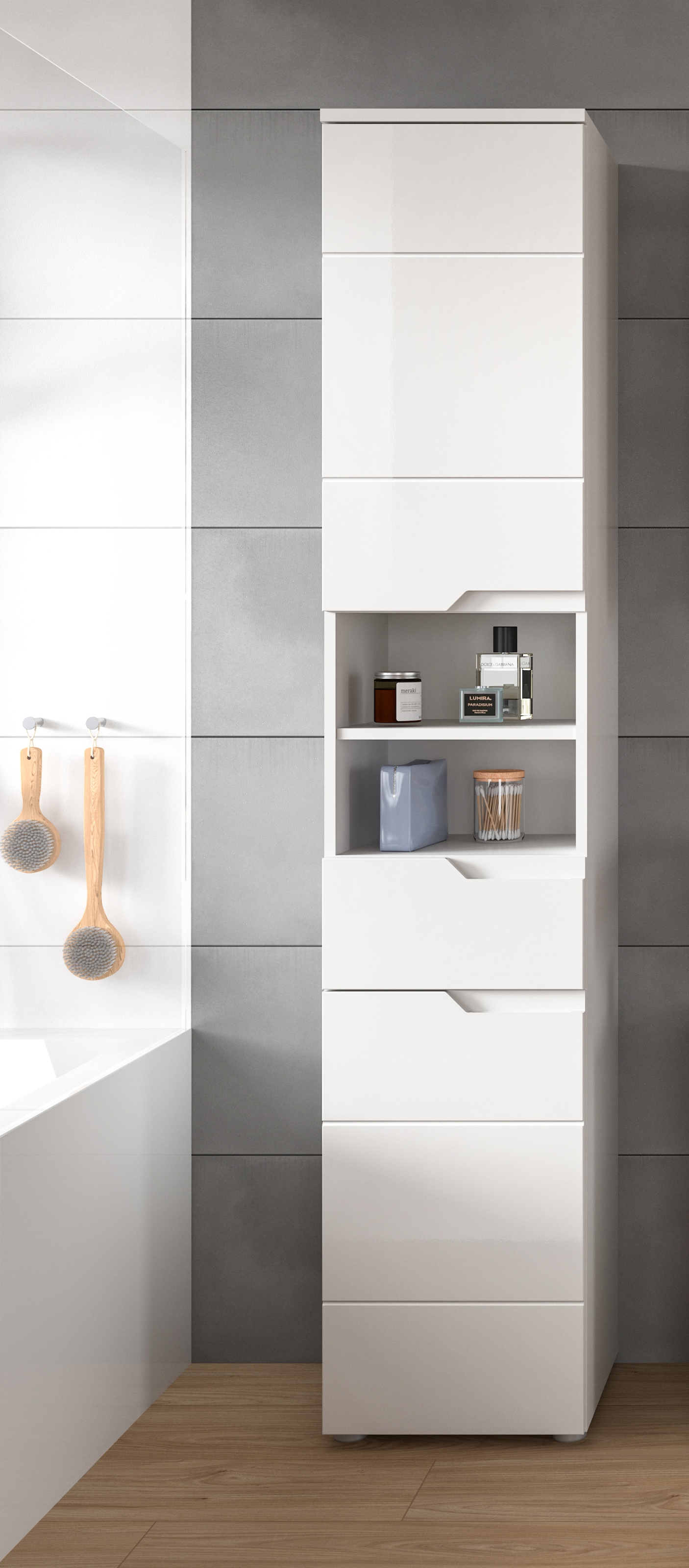 welltime Hochschrank »CAPRI, Höhe 193 cm, 2 Türen mit Soft-Close-Funktion, 1 Schubkasten« Mehrzweckschrank, Universalschrank, Badschrank, Badhochschrank