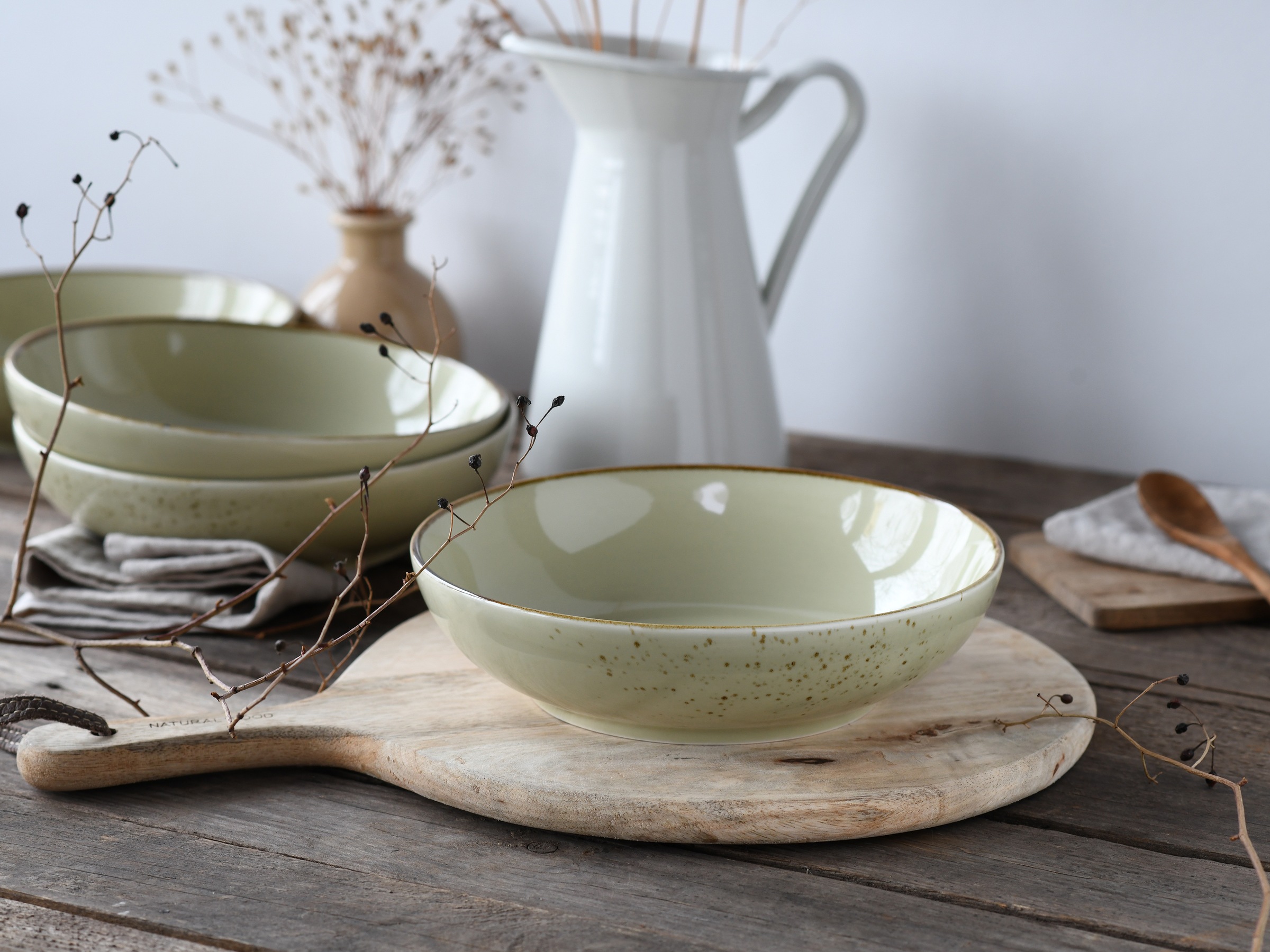 CreaTable Schale »Nature Collection, Poke Bowl, Ø 22,5 cm, 4-tlg« 4 Stk. aus Steinzeug Handwerklicher Look, Vintage, Höhe 5 cm