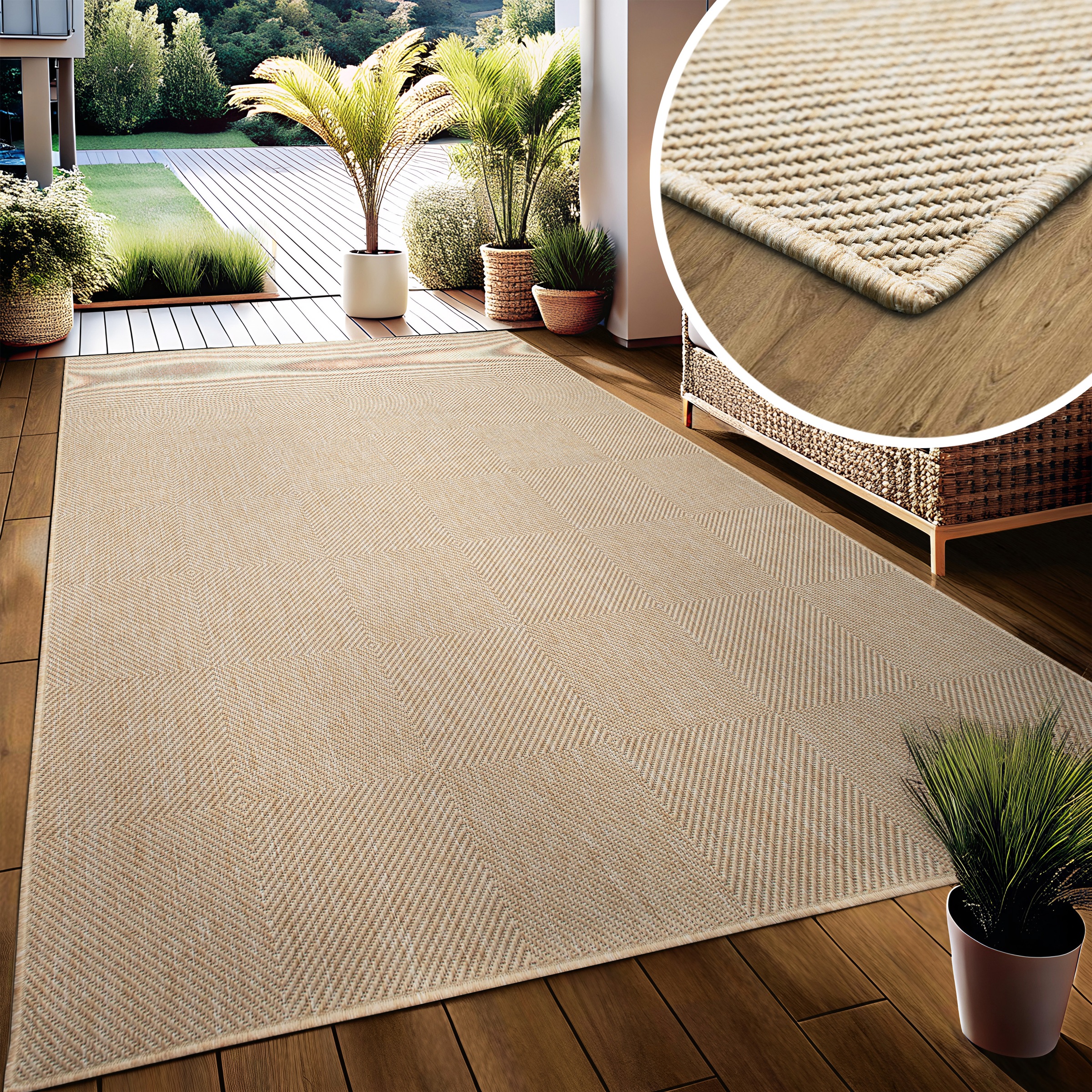 my home Teppich »Anna, auch als Läufer erhältlich«, rechteckig, 3 mm Höhe, In- und Outdoor geeignet, Sisal-Optik, Wetterfest & UV-beständig