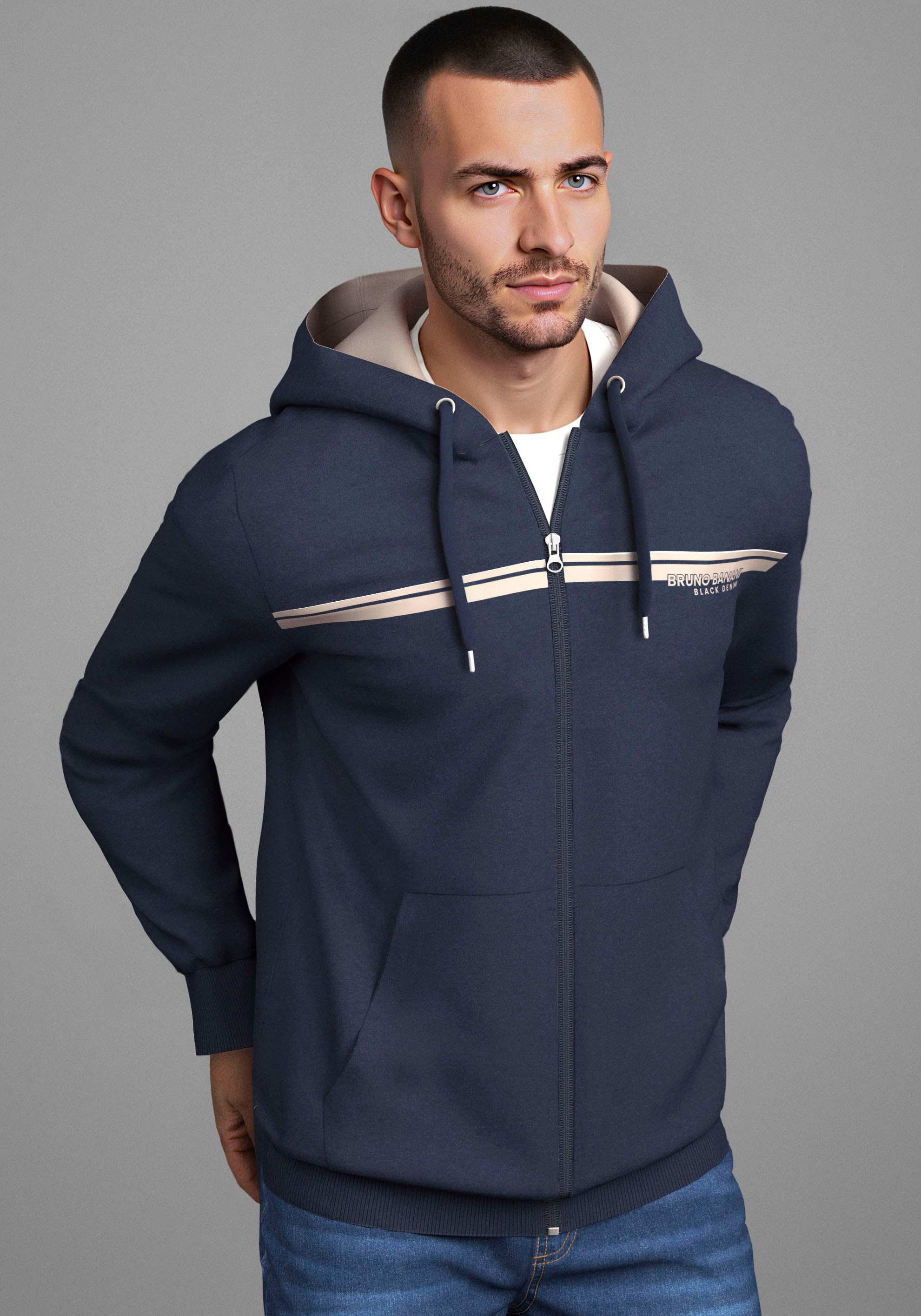 Bruno Banani Sweatjacke moderner Brustprint