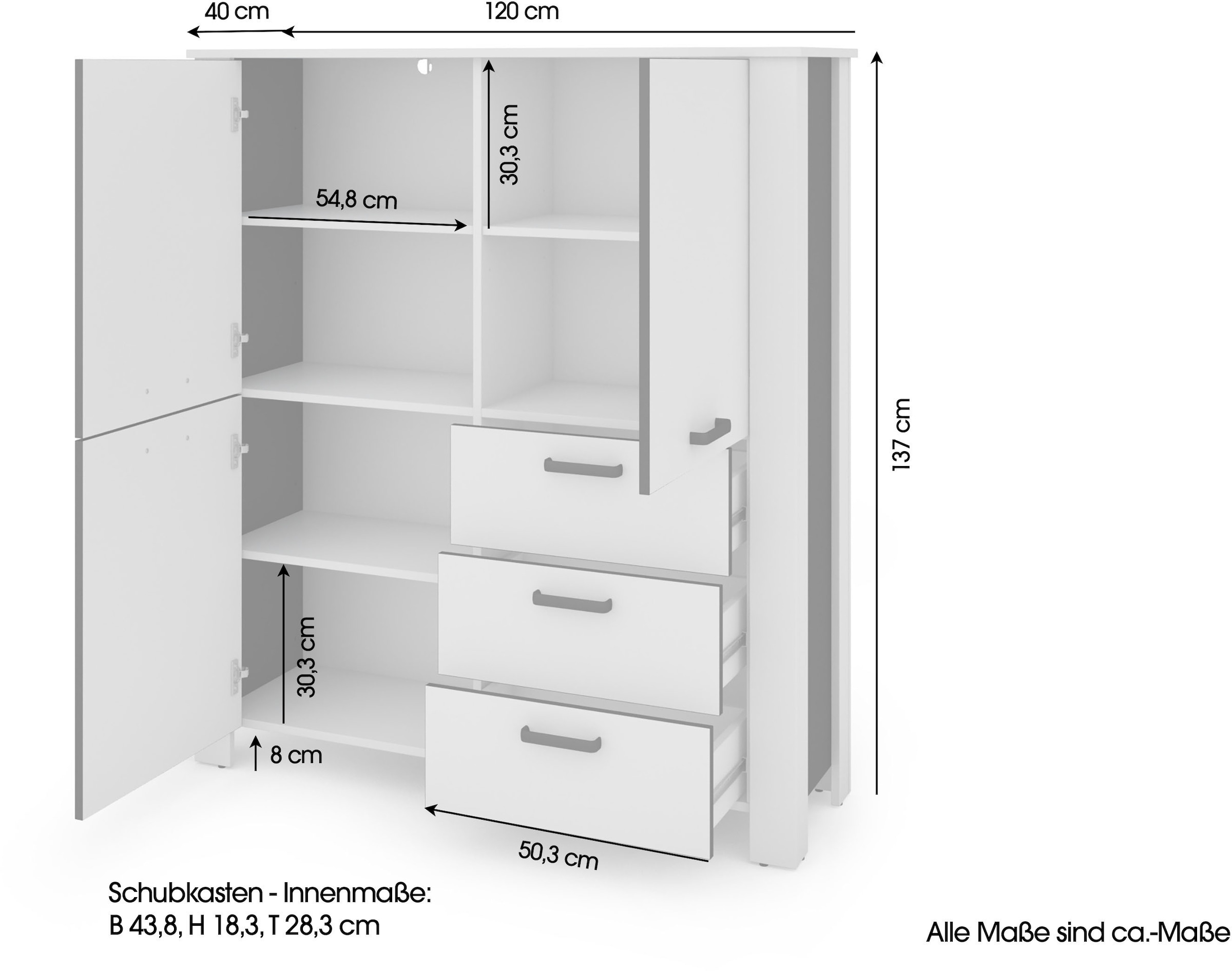 byLIVING Vitrine »Highboard Faro« 1 Stk. tlg. 3 Türen und 3 Schubkästen für maximale Ordnung, verschiedene Farben.