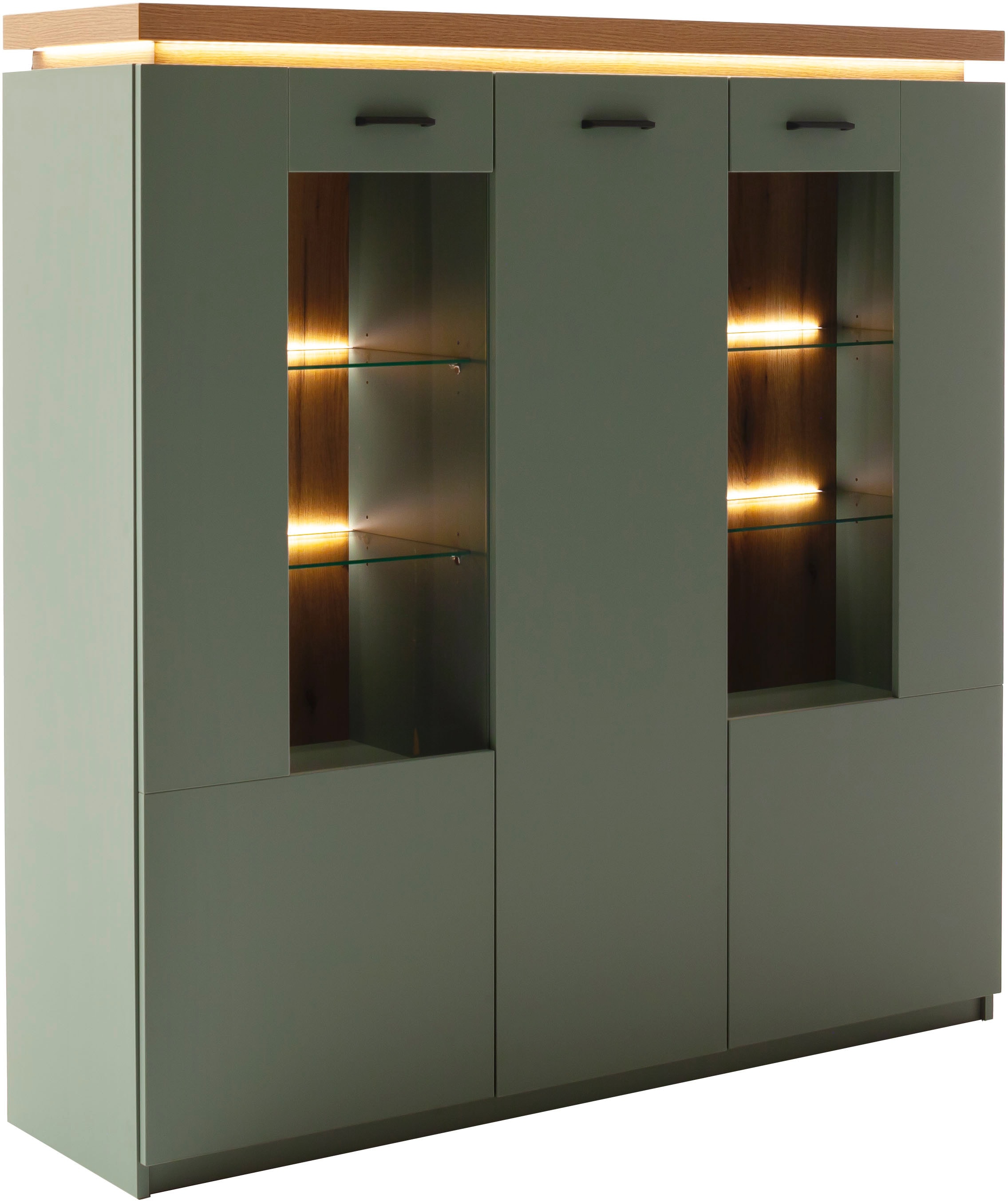 MCA furniture Highboard »MONIZ Highboard«, (1 St.), Hochkommode,Kommode,Eiche,Salbeigrün,3 Türen,gedämpft,Breite 138 cm