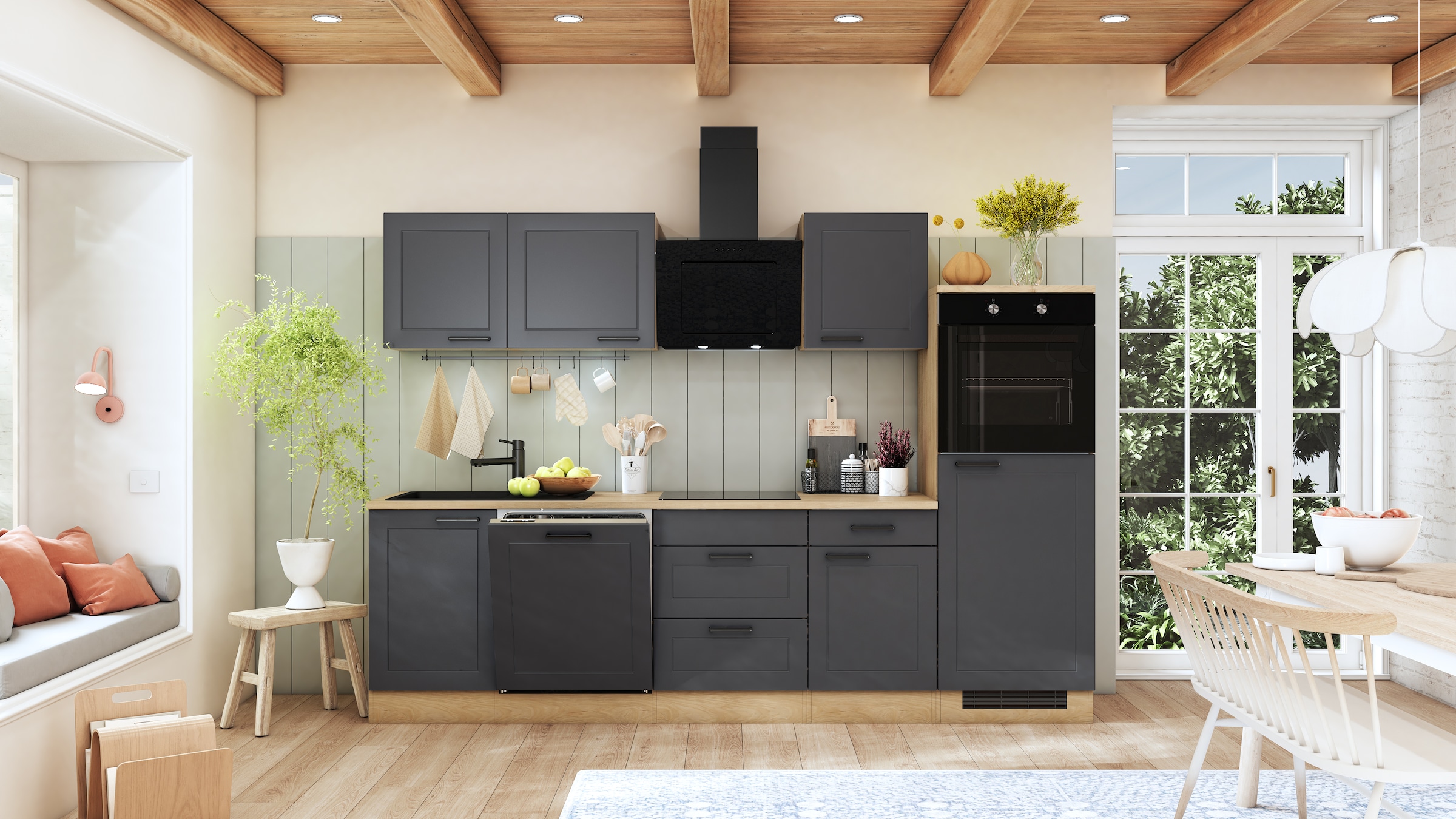 Flex-Well Küche »ROMEO & JULIA, im Landhaus-Stil, Breite 280 cm« L-280-2317-044-ROMEO,  wahlweise mit E-Geräten und Spüle in edelstahl oder schwarz