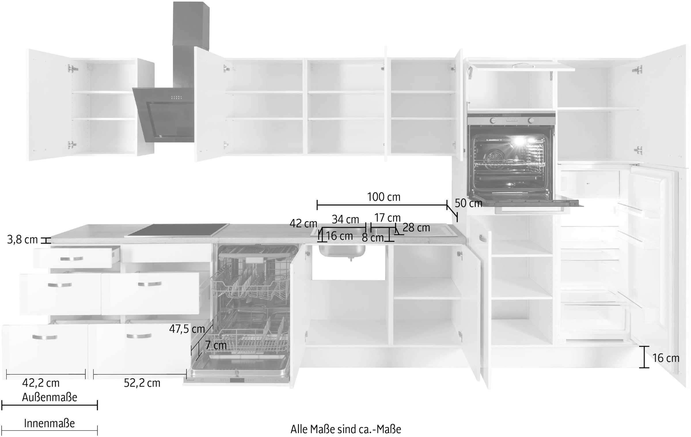 cm,«, HANSEATIC-E-Geräten, »Cara, bestellen auf Raten Induktions-Kochfeld, Küchenzeile mit 400 Soft-Close-Funktion OPTIFIT Breite