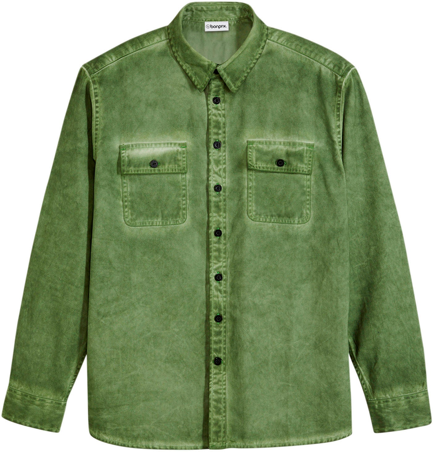 bonprix Langarmhemd Regular Fit, aus reiner Baumwolle, in Used-Optik, mit Brusttasche