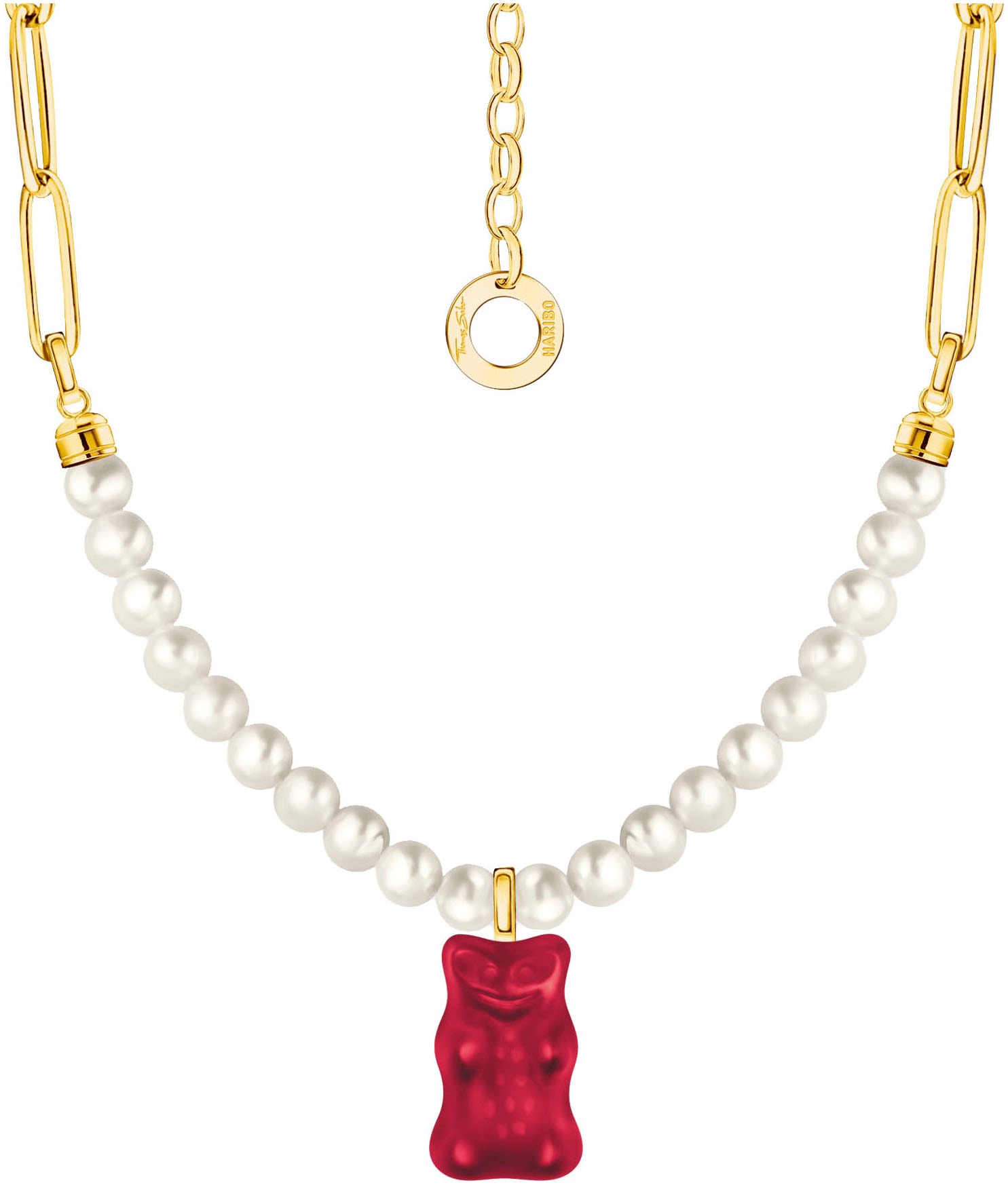 THOMAS SABO Kette mit Anhänger »THOMAS SABO x HARIBO Schmuck: Gliedercollier mit Goldbär«, mit Kristallglas - mit Süßwasserzuchtperle