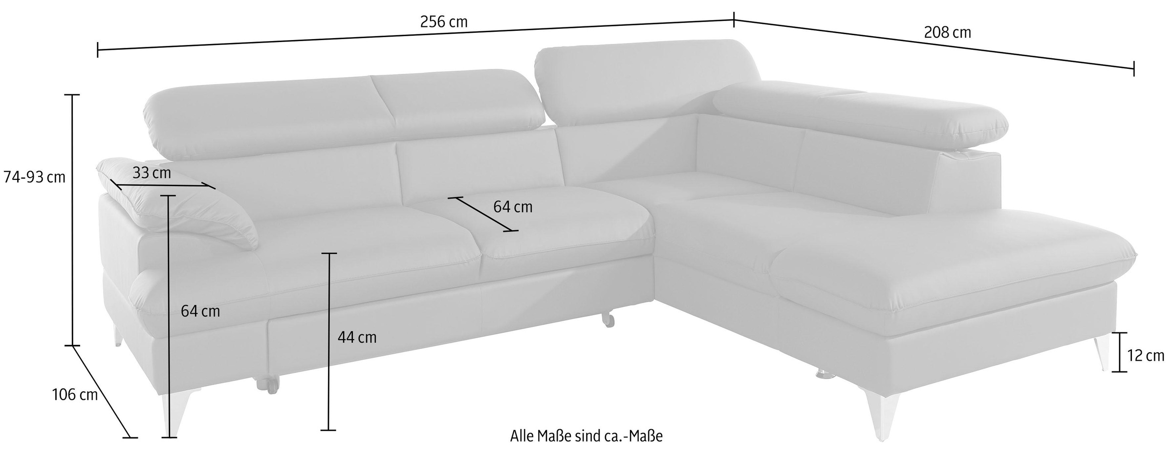 COTTA Ecksofa »Caluso L-Form«, inklusive Kopfteilverstellung, wahlweise mit Bettfunktion