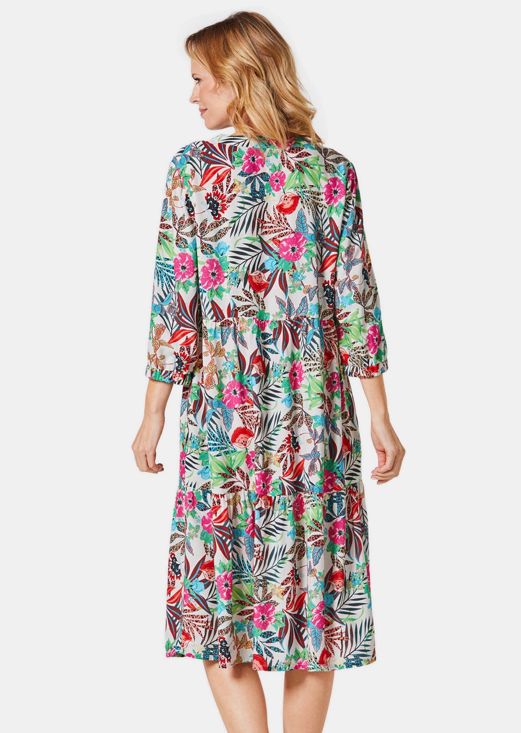 GOLDNER Blusenkleid »Kurzgröße Druckkleid aus fließendem Material«