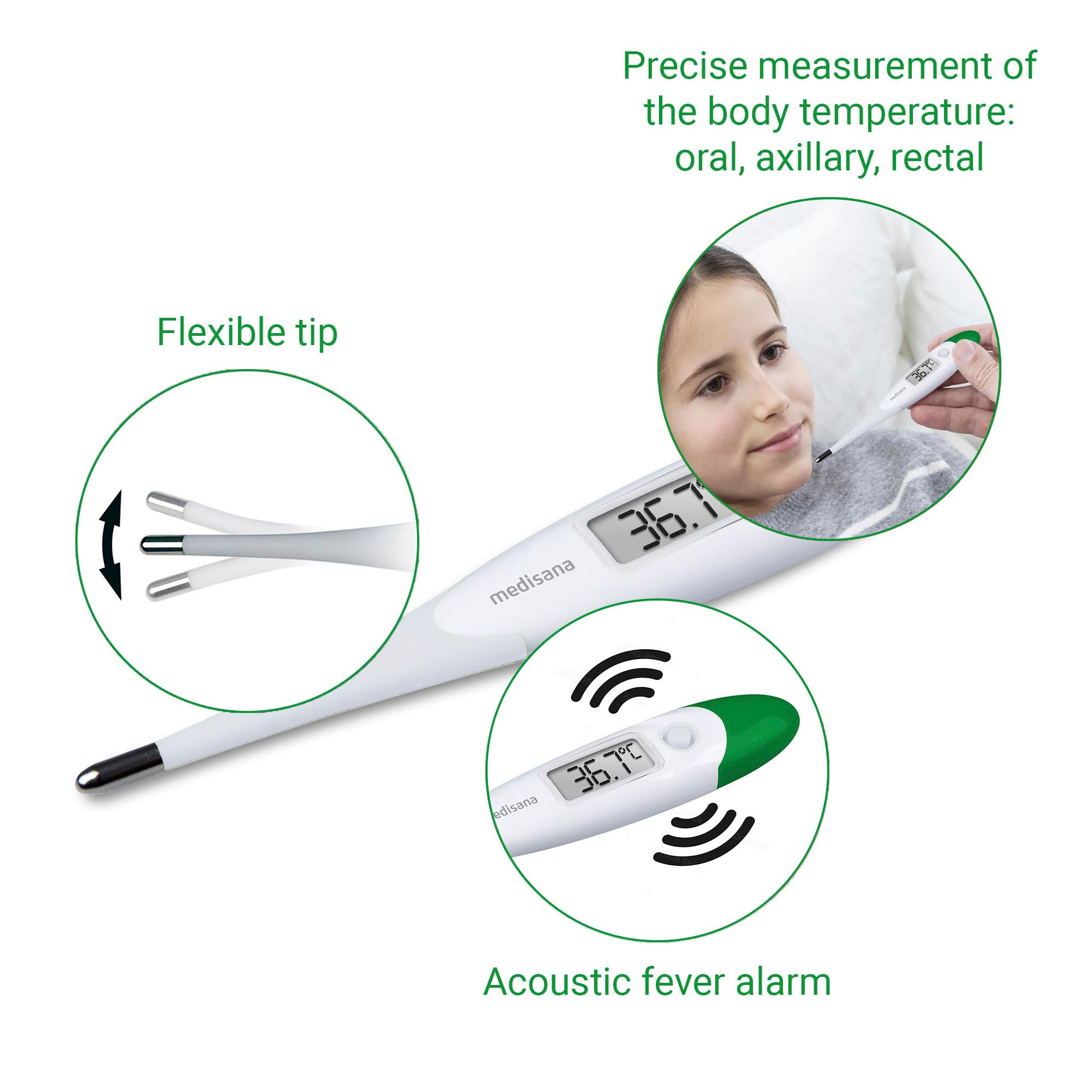 Medisana Fieberthermometer »TM 700«, orale, axillare, rektale Messung mit flexibler Spitze, wasserdicht
