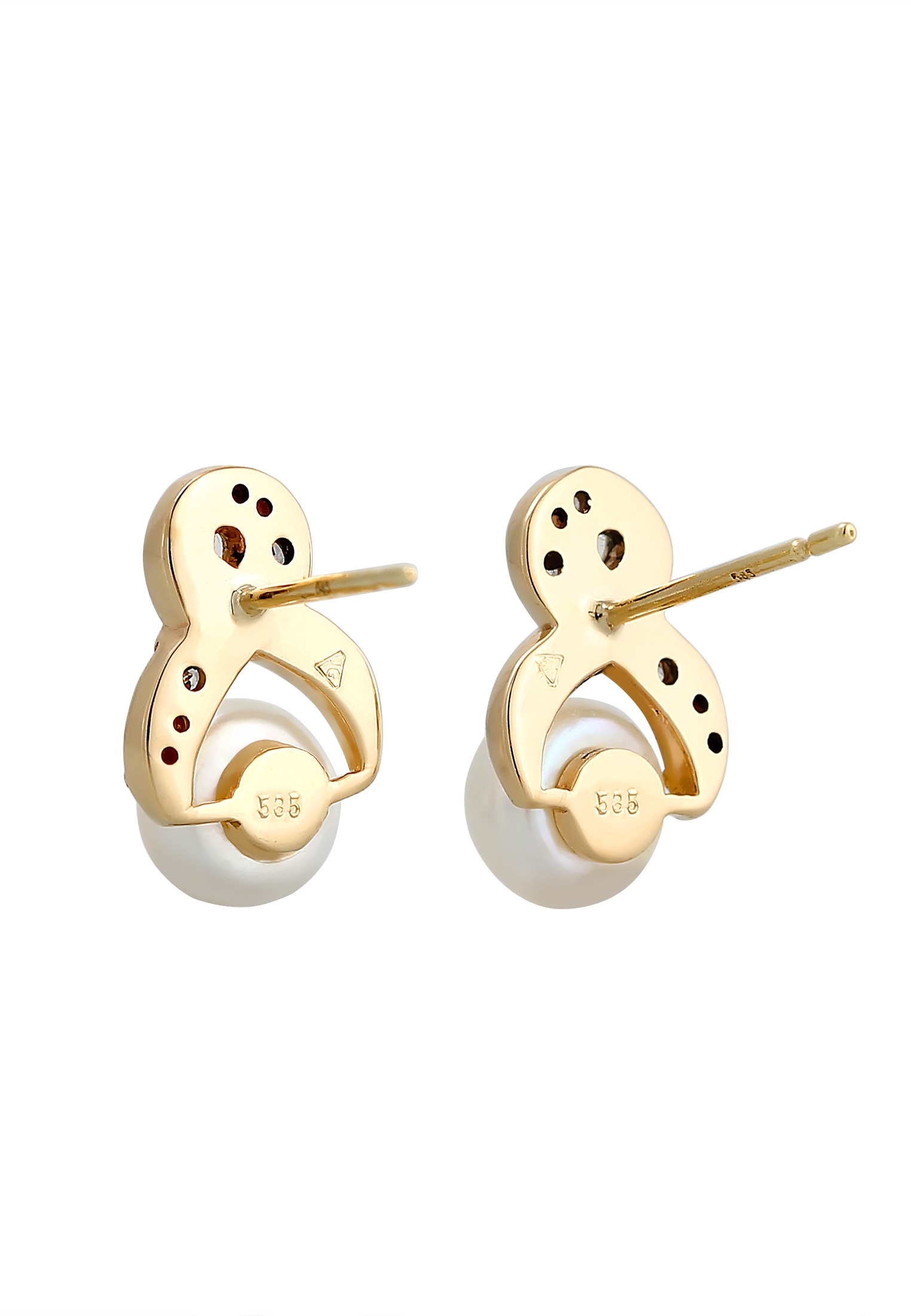Elli Premium Paar Ohrstecker »Ohrringe Infinity Zirkonia Süßwasserperle 585 Gelbgold«