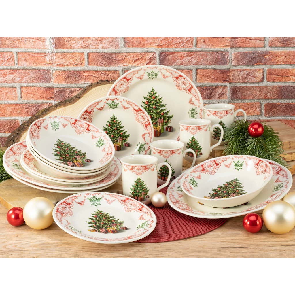 CreaTable Kombiservice »Geschirr-Set Season Greeting, Winter, Advent, Weihnachten«, (16 tlg., Kaffeeservice und Tafelservice im Set, für 4 Personen)