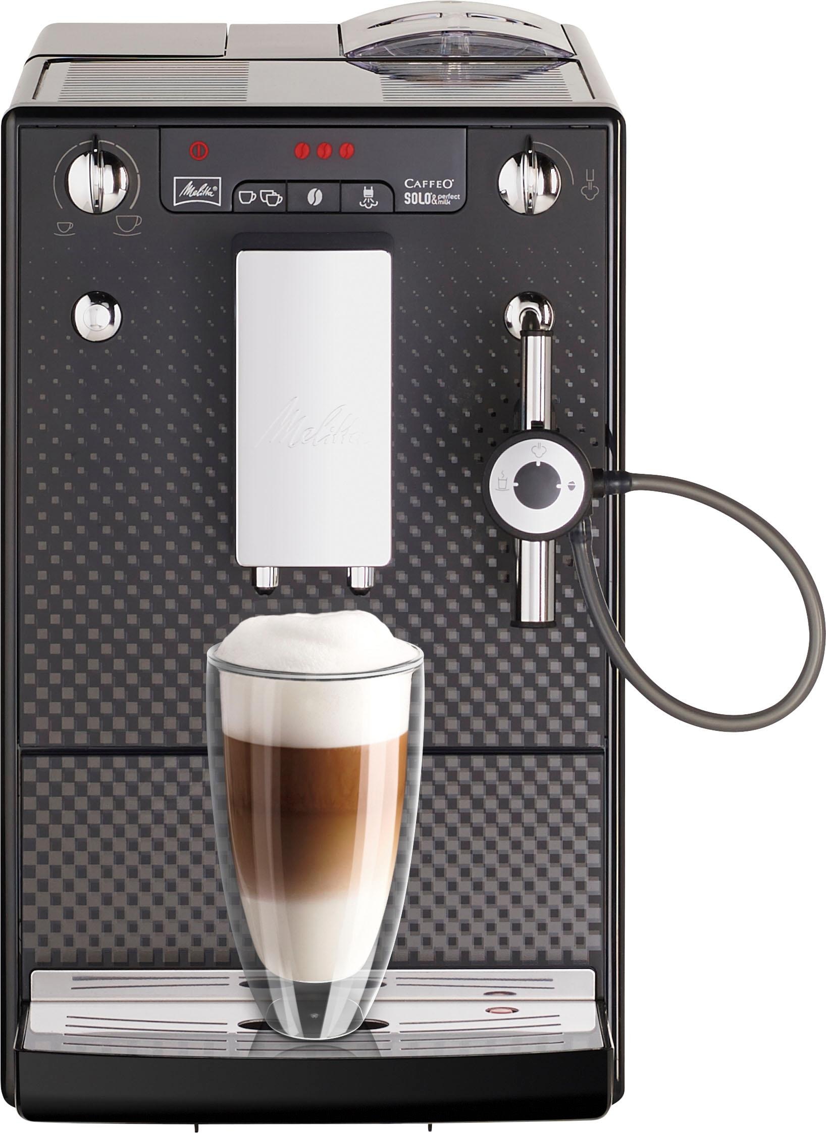 Melitta Kaffeevollautomat »Solo® & Perfect Milk per & Jahren Drehregler & mit heiße Milchschaum schick, Milch Deluxe Kompakt Garantie 3 E957-305, Inox«, XXL