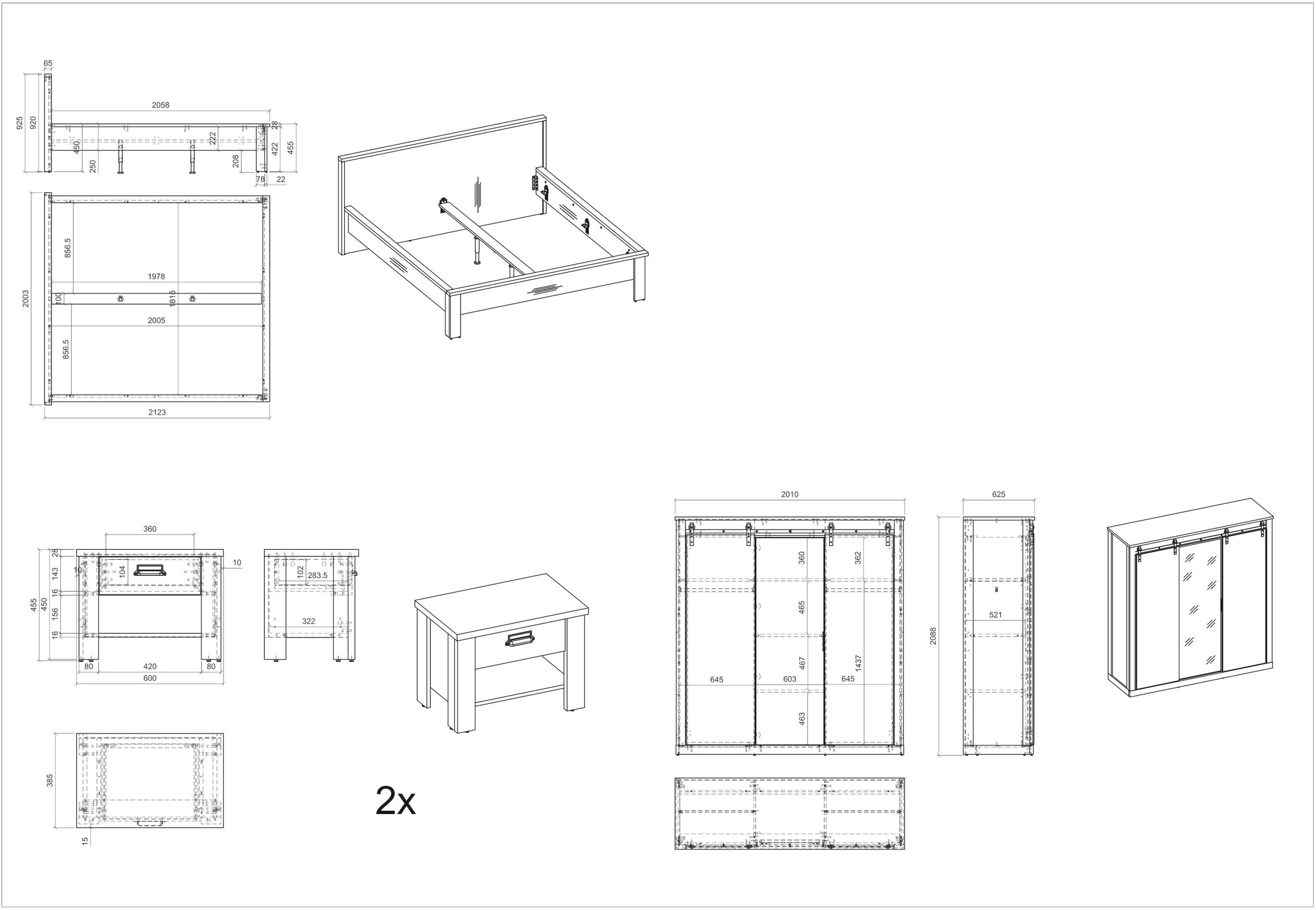 Home affaire Schlafzimmer-Set »SHERWOOD«, (4 tlg.), Liegefläche 180x200cm, Schrank 3-trg. 201cm breit