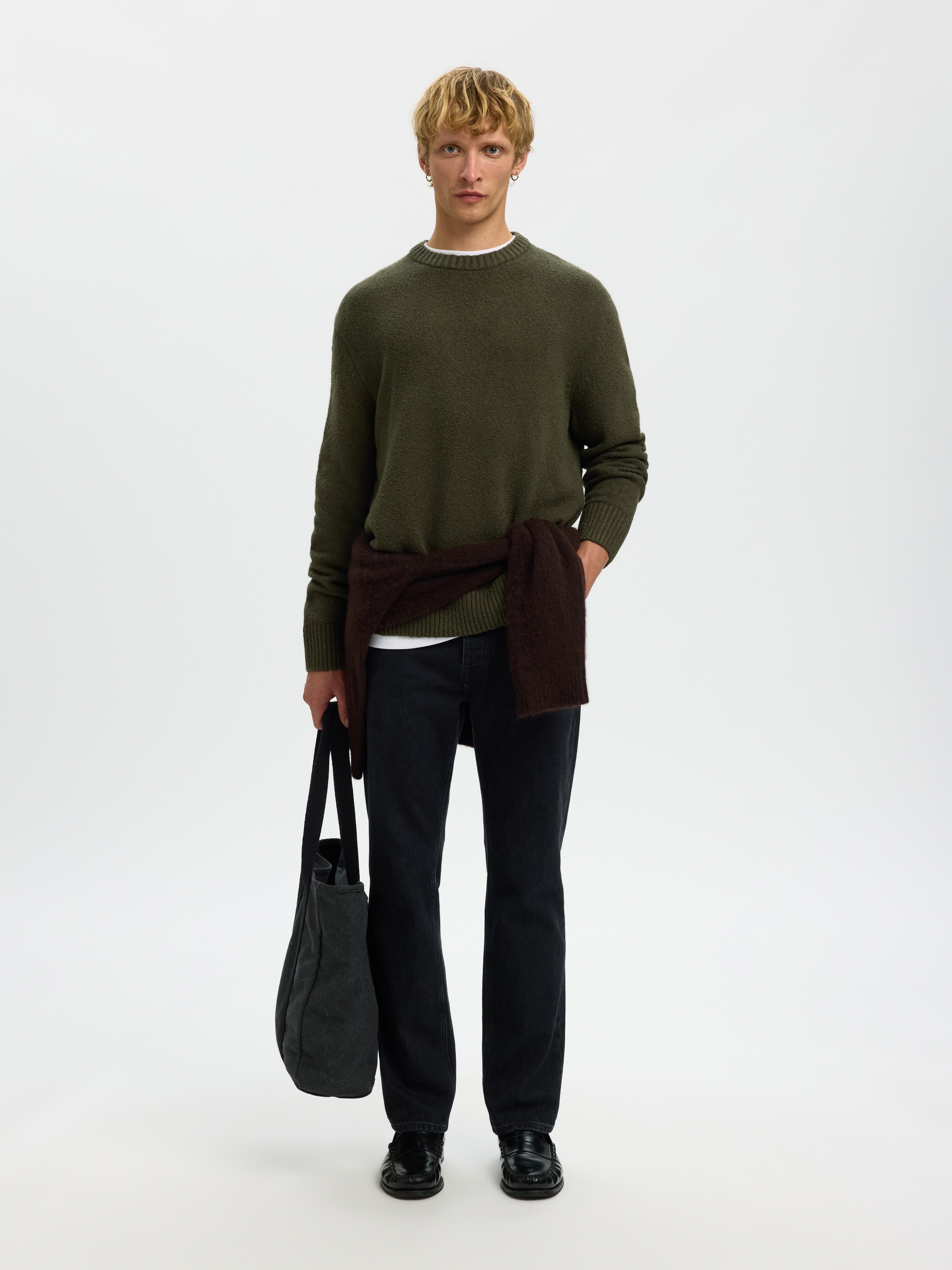 SELECTED Rundhalspullover »SLMALEX LS KNIT CREW NECK NOOS« Baumwollmischung, relaxed fit