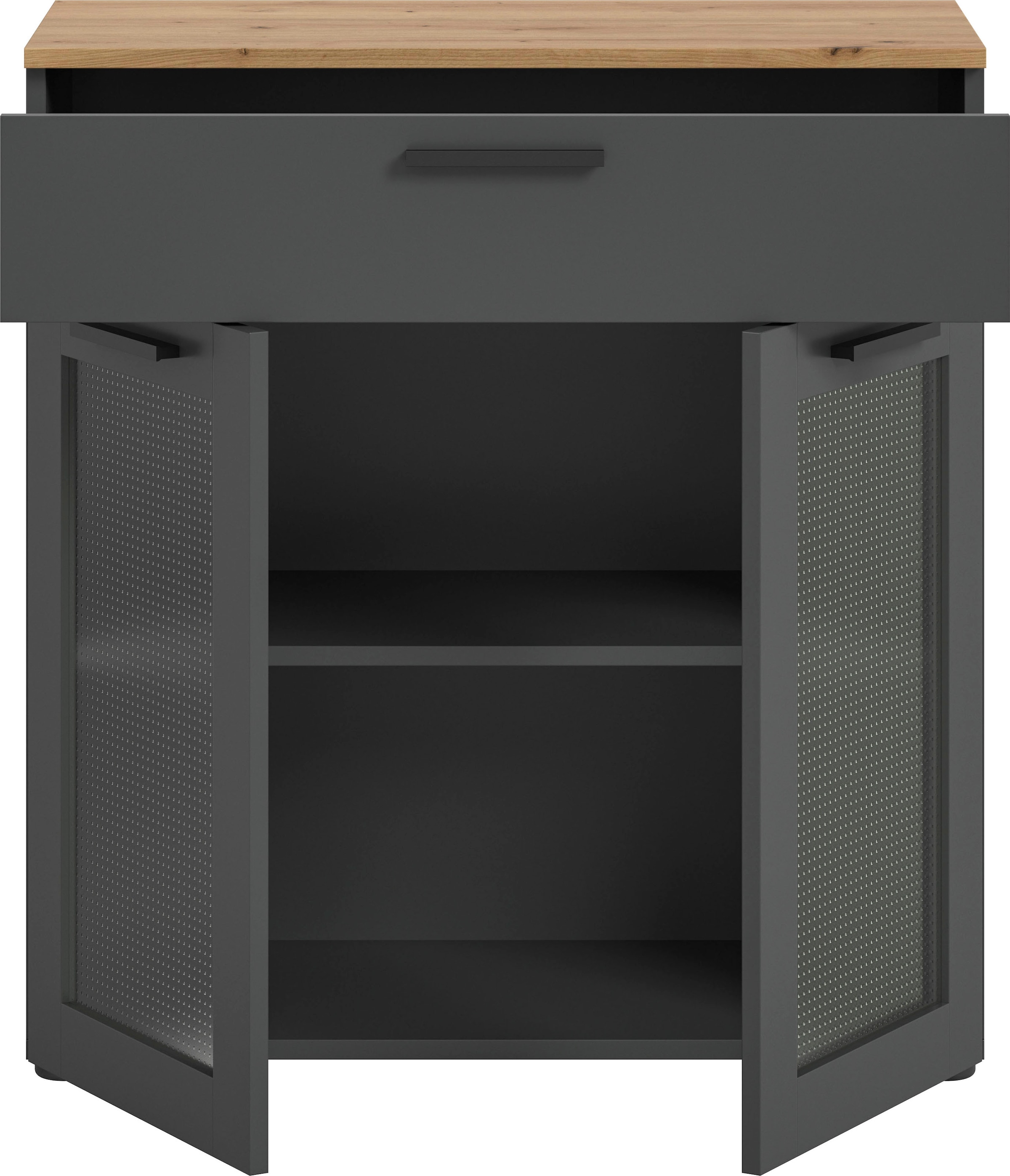 INOSIGN Kommode »SALKIN, Breite 78cm, 2 Türen mit ESG Ornamentglas, 1 Schubkasten«, Anrichte, Schrank, Sideboard,Vitrine, Vitrinenschrank Wohnmöbel