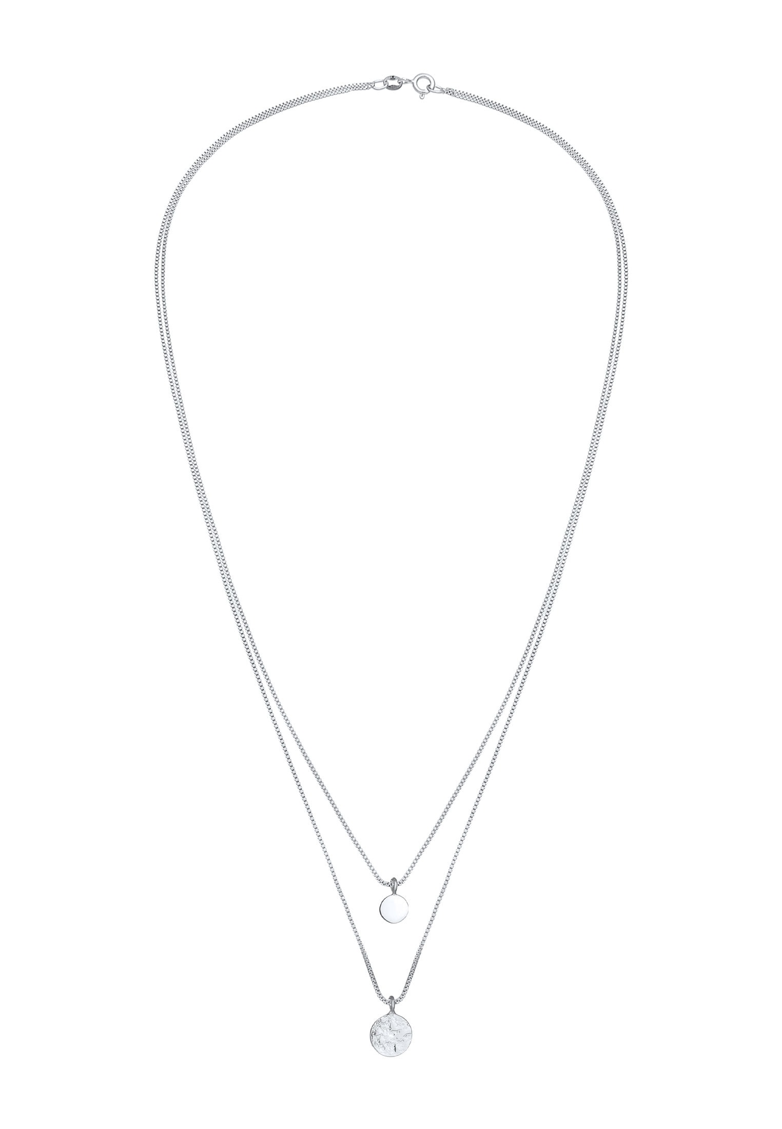 Elli Silberkette »Halskette 2-lagig Layer Coin Plättchen Struktur 925 Silber«