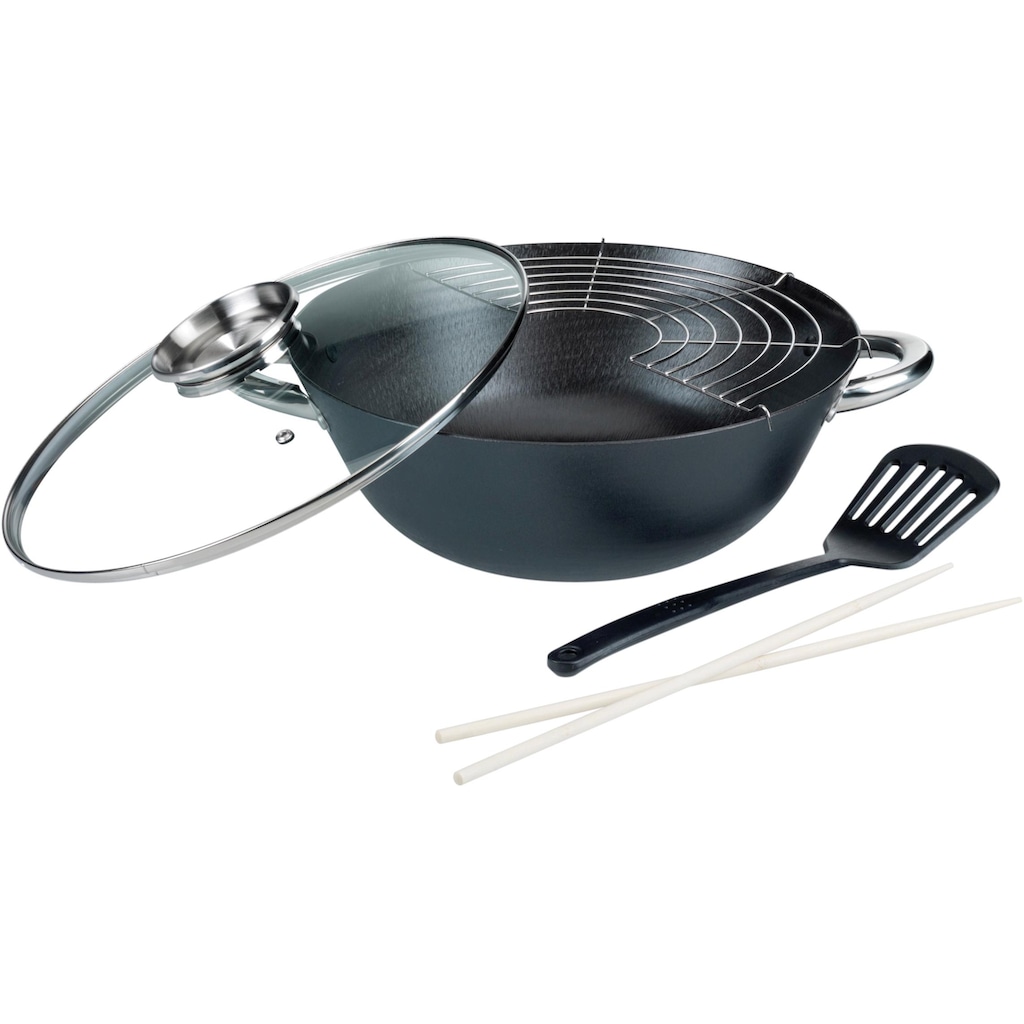 GSW Topf-Set »Gourmet«, Aluminiumguss, (Set, 8 tlg., 3-tlg. Pfannen-Set, 2 Glasdeckel, 1 Bräter, 1 Wok, 1 Küchenzange)