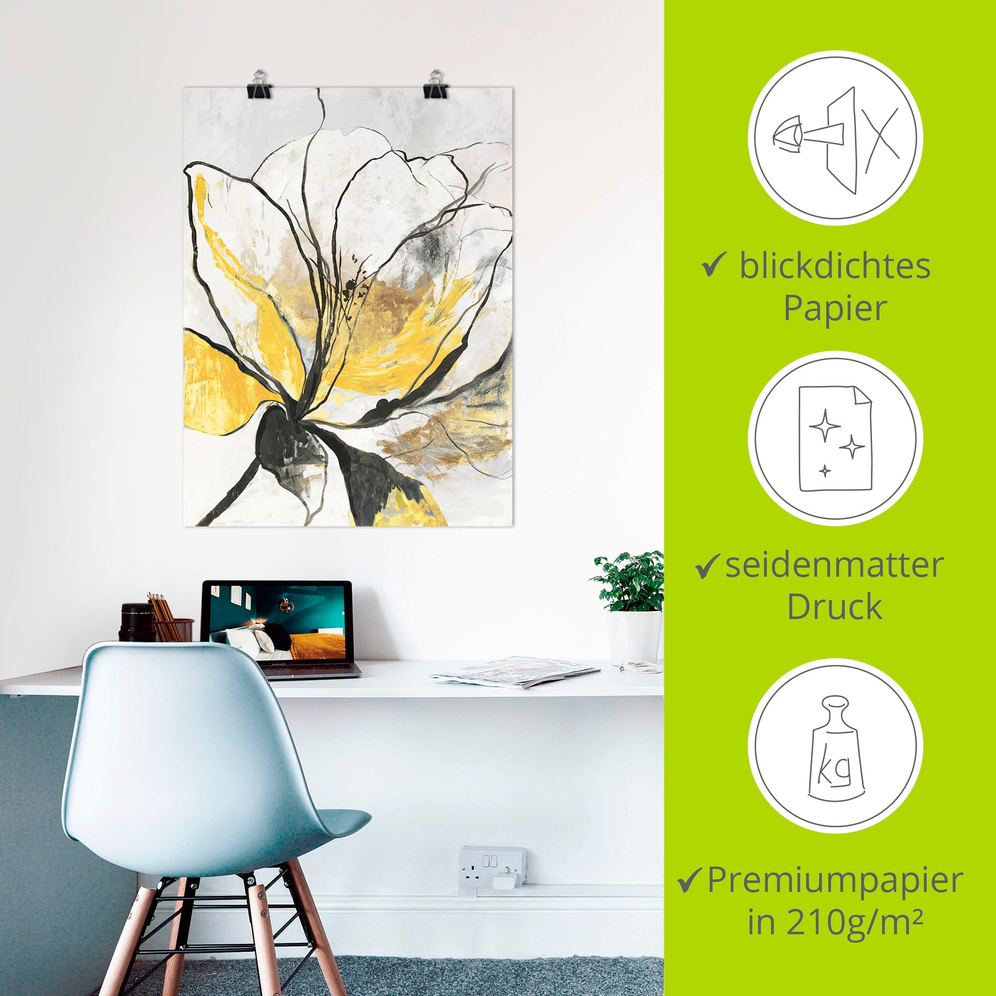 Artland Wandbild »Umrissenes Blumenmuster I gelbe Version« Blumenbilder 1 Stk. tlg. als Alubild, Outdoorbild, Leinwandbild, Poster, Wandaufkleber