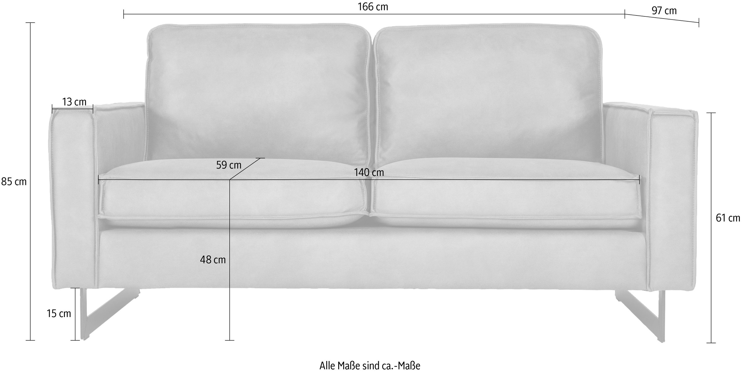 Home affaire 2-Sitzer »Pinto, 166 cm, Cord, Chenille, Lederoptik« mit Keder, schwarze Metallfüße, Wellenunterfederung