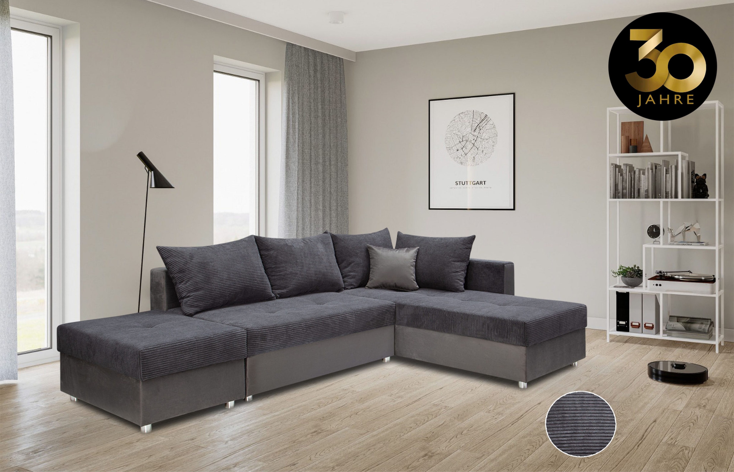 COLLECTION AB Ecksofa »Italia L-Form«, mit Bettfunktion und Bettkasten, in Cord-Samt Mix