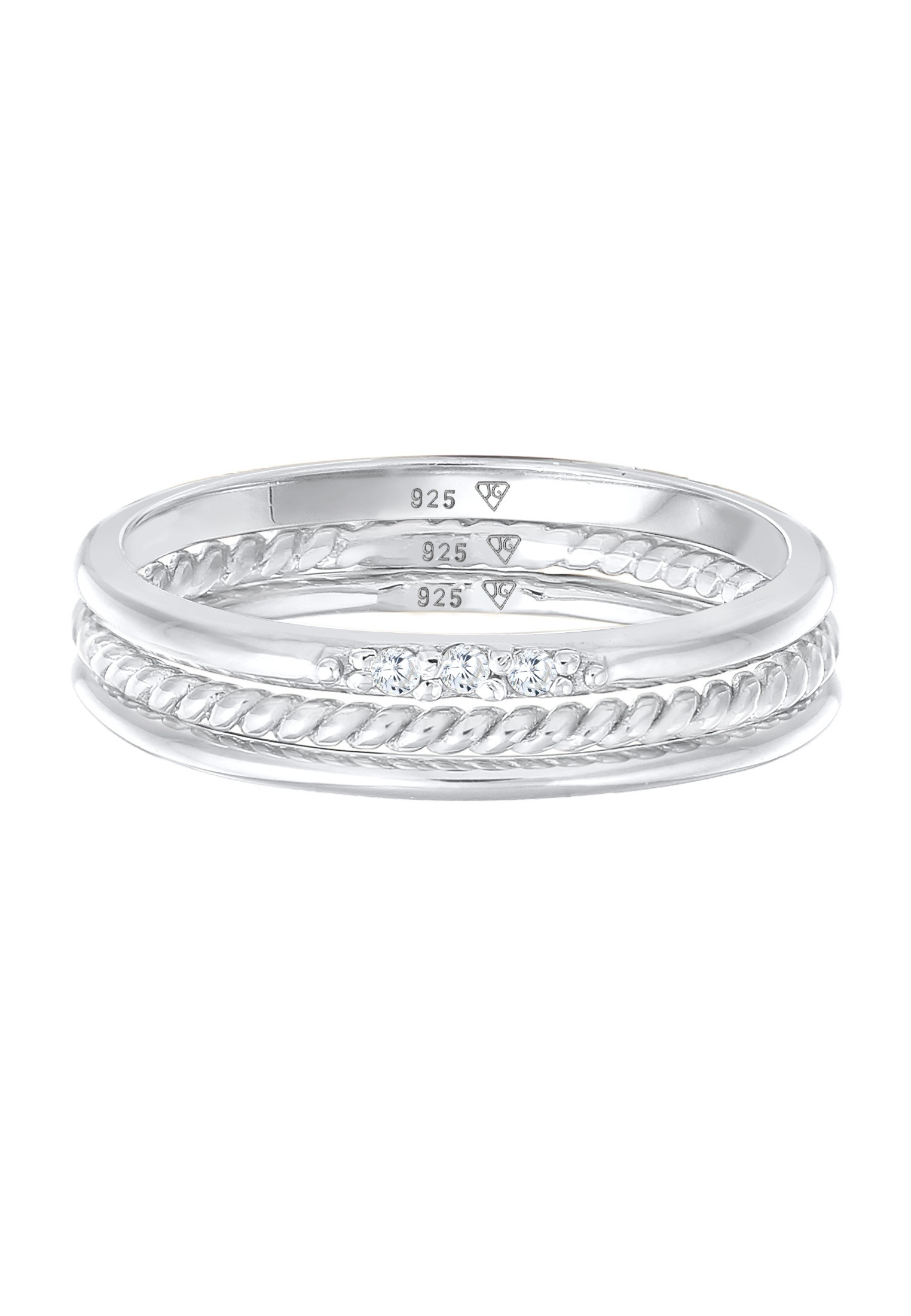Elli Ring-Set »Ring Zirkonia Kordel Basic Stapel (3 tlg.) 925 Silber«