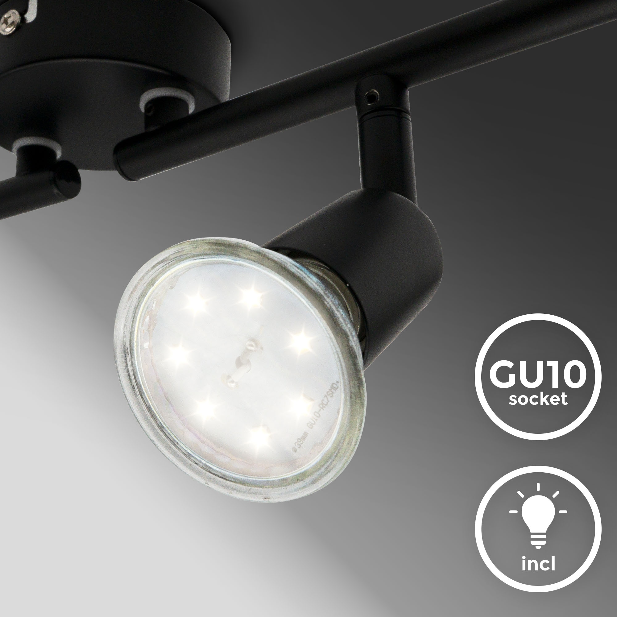 B.K.Licht LED Deckenspots »BKL1546 Deckenlampe schwenkbar, Deckenstrahler, GU10 Fassung« GU10 1 Stk. Warmweiß 3.000K, 260Lm, 2,9 Watt, 60x10,5 cm, Matt-Schwarz