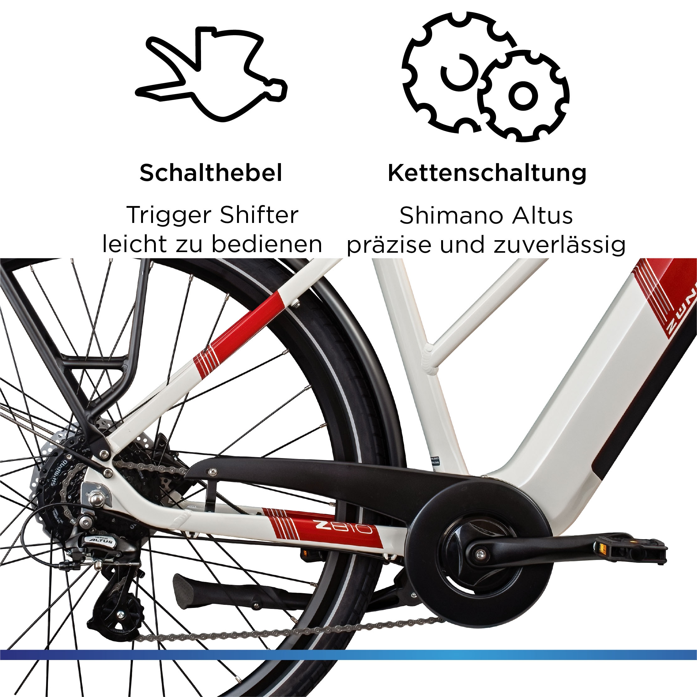 Zündapp »Z810« 8 Gang Shimano Altus RD-M310 Schaltwerk Kettenschaltung Heckmotor 250 W Pedelec, Elektrofahrrad für Damen und Herren