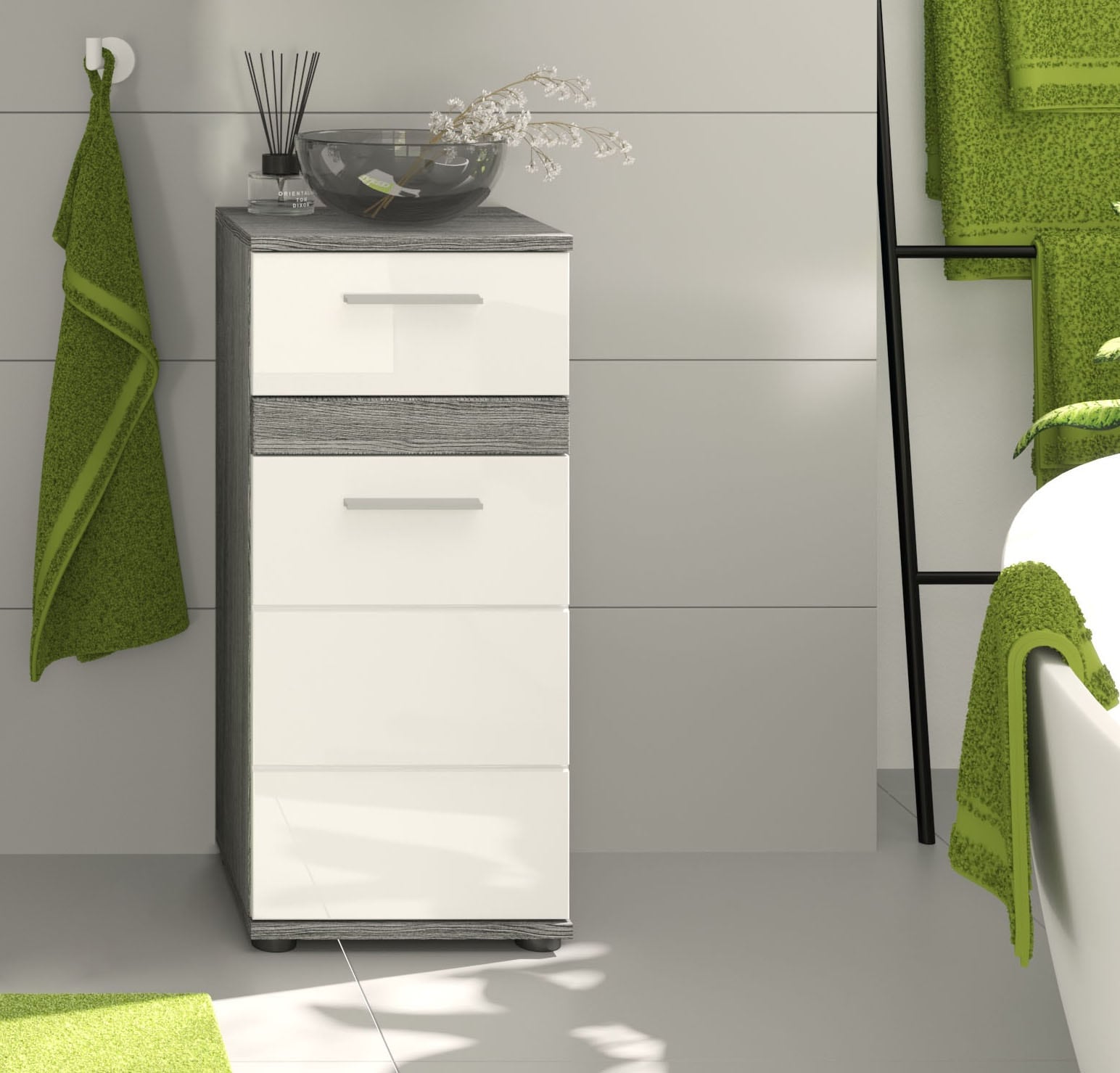 welltime Unterschrank »LUCCA, TOPSELLER!, Breite 35cm, 1 Tür (TA wechselbar), 1 Schubkasten« MDF Front, Badmöbel, Badschrank, Schrank, Bad, Badezimmer