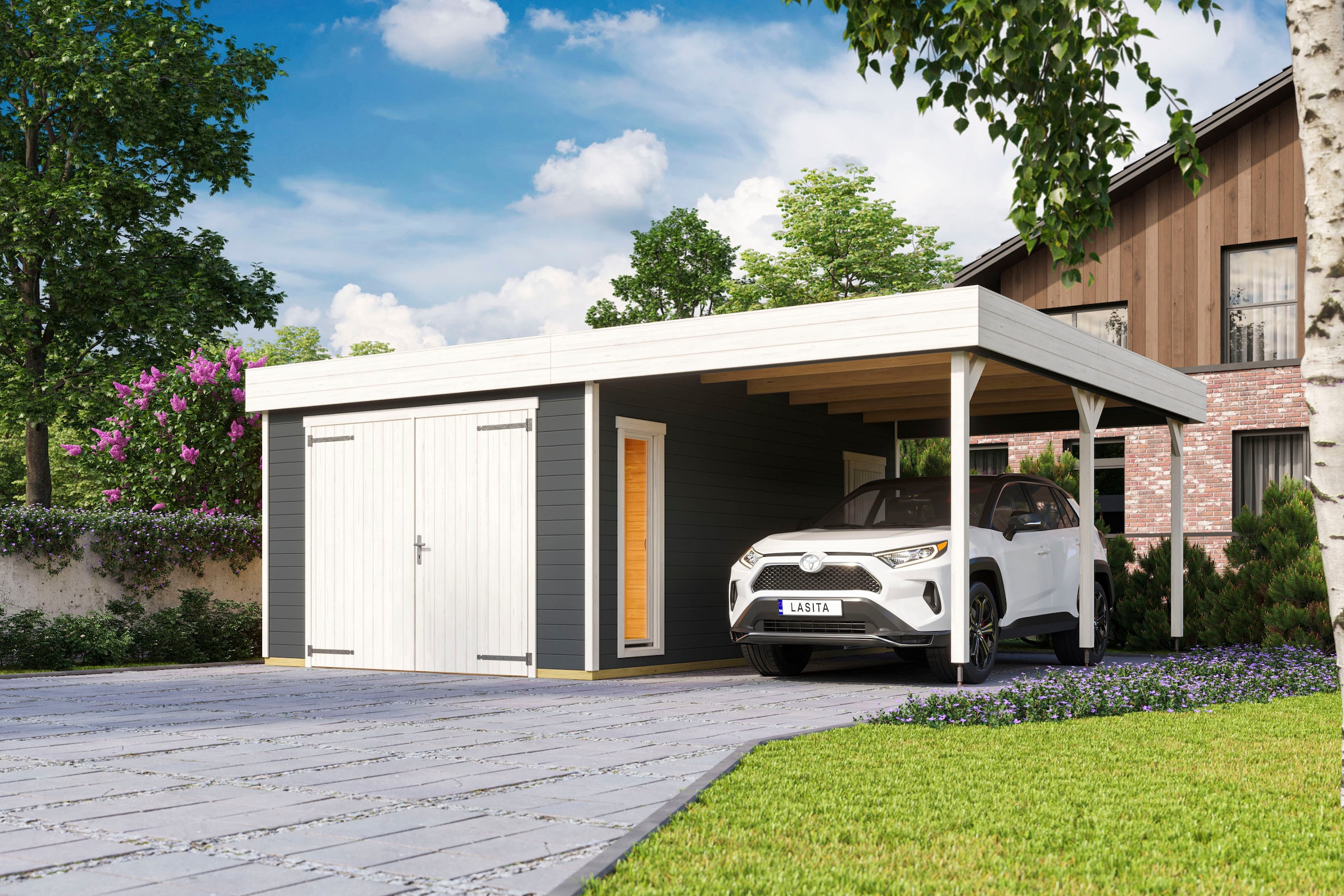 LASITA MAJA Garage »Bahamas«, (Set, Mit zusätzliche Eingang), Garage + Holztor