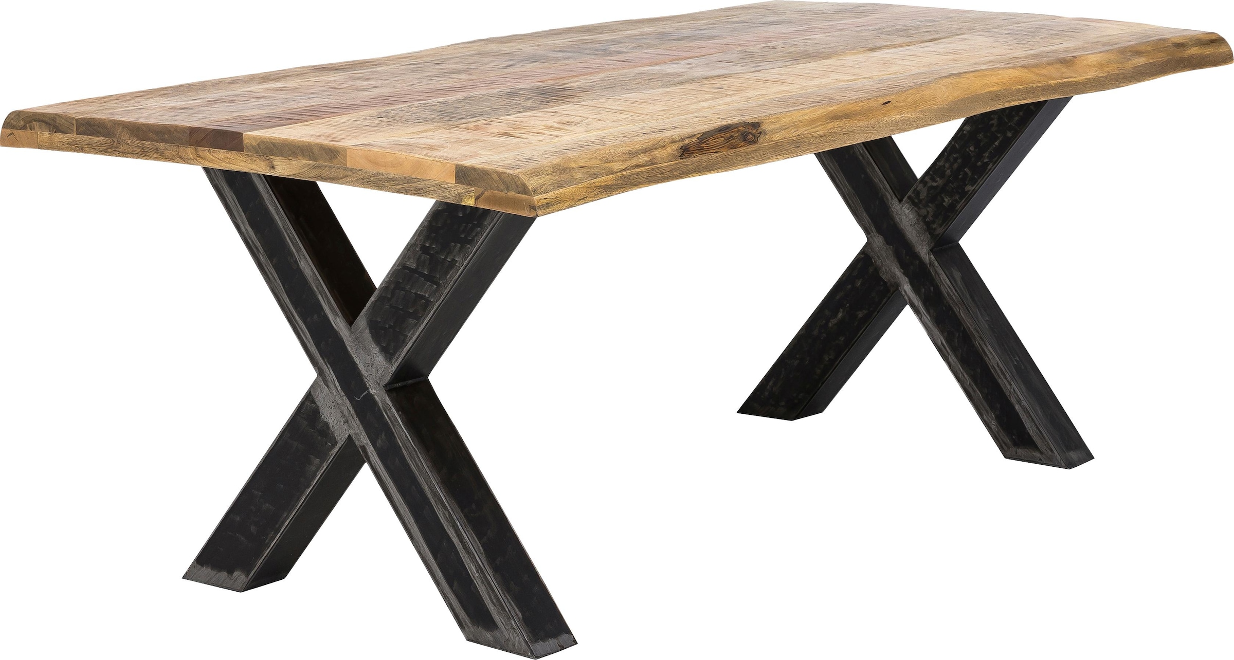 SIT Esstisch »Quito Mango Massivholz mit Baumkante & X-Gestell im Used-Look« Massive Mango-Baumkante mit markantem X-Gestell