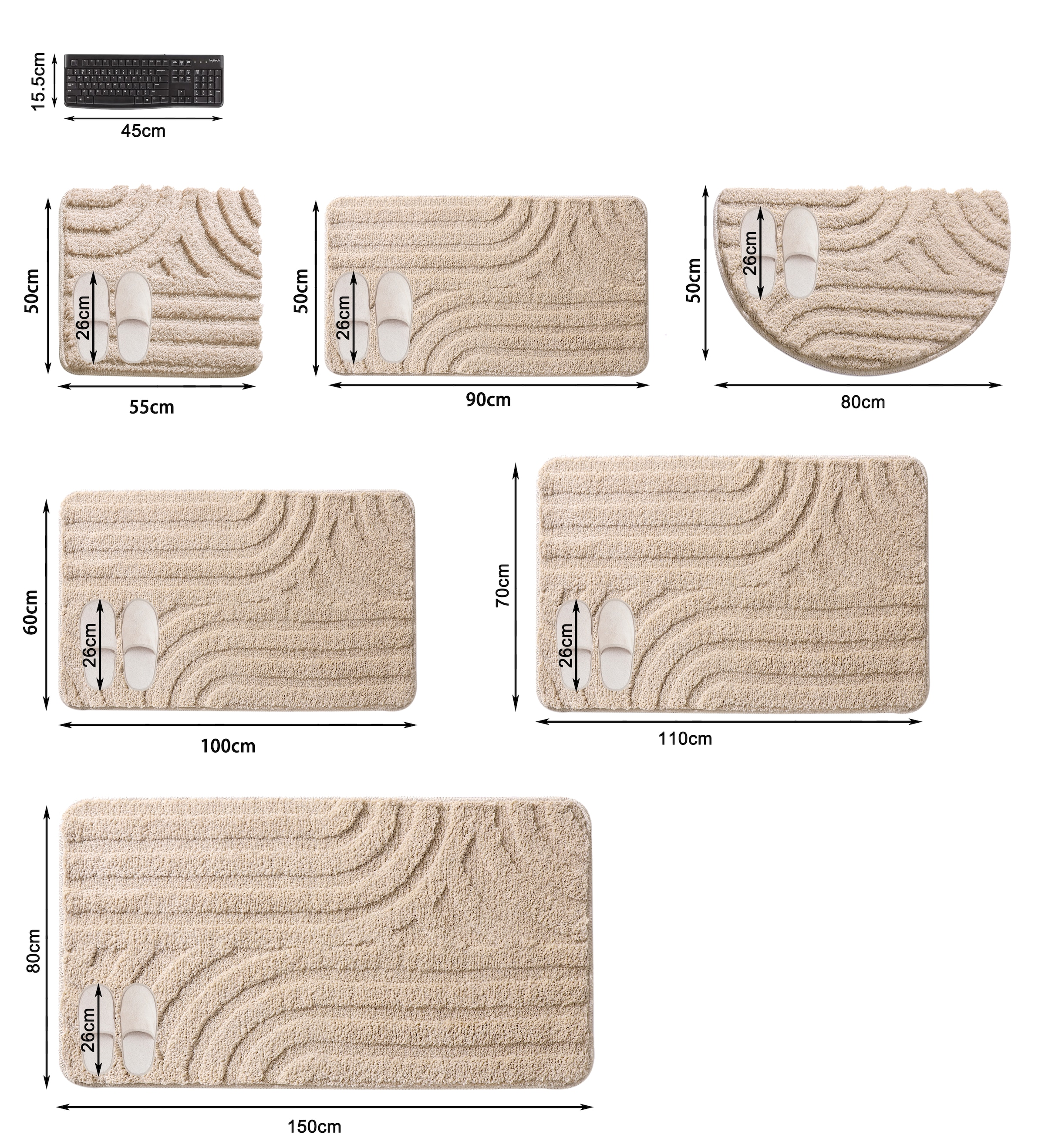 my home Badematte »Sanremo Scandi, Badvorleger, Badezimmer Teppich, Duschvorleger« Höhe 20 mm rutschhemmend beschichtet strapazierfähig Badteppich, Uni Farben, Hoch-Tief-Effekt, modernes Muster, Boho